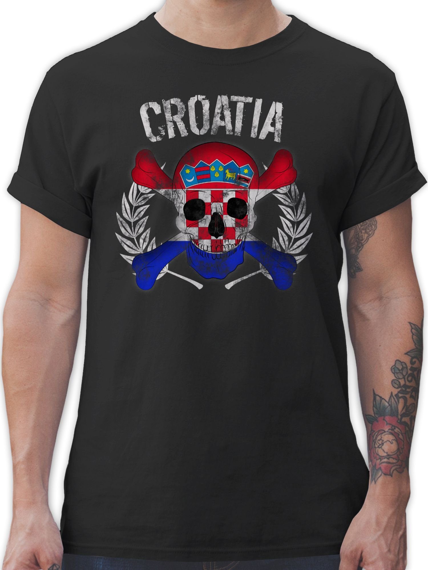 Shirtracer T-Shirt Kroatien WM Totenkopf Croatia Fussball EM 2024 1 Schwarz