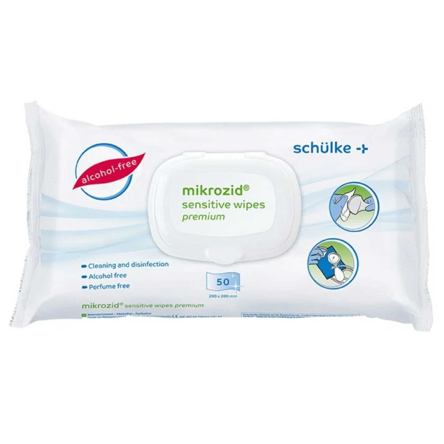 mikrozid schülke mikrozid sensitive wipes, 50 Stück Oberflächen-Desinfektionsmittel (Einzelartikel, [50-St. 1 Packung à 50 Tücher alkoholfrei, gebrauchsfertig)