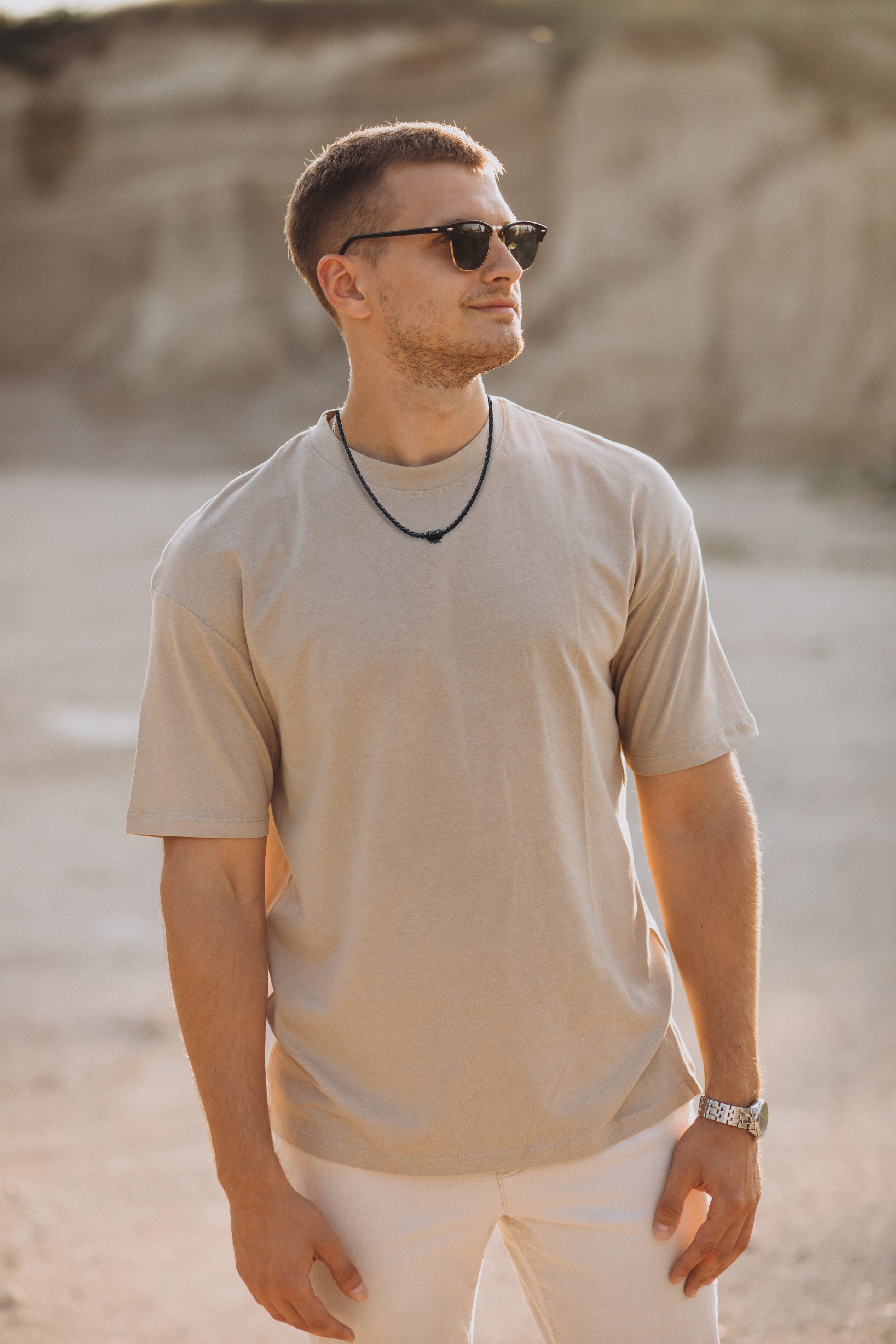 David Galvani Kette mit Anhänger Herren Lederkette Schwarz mit Edelstahl Be günstig online kaufen