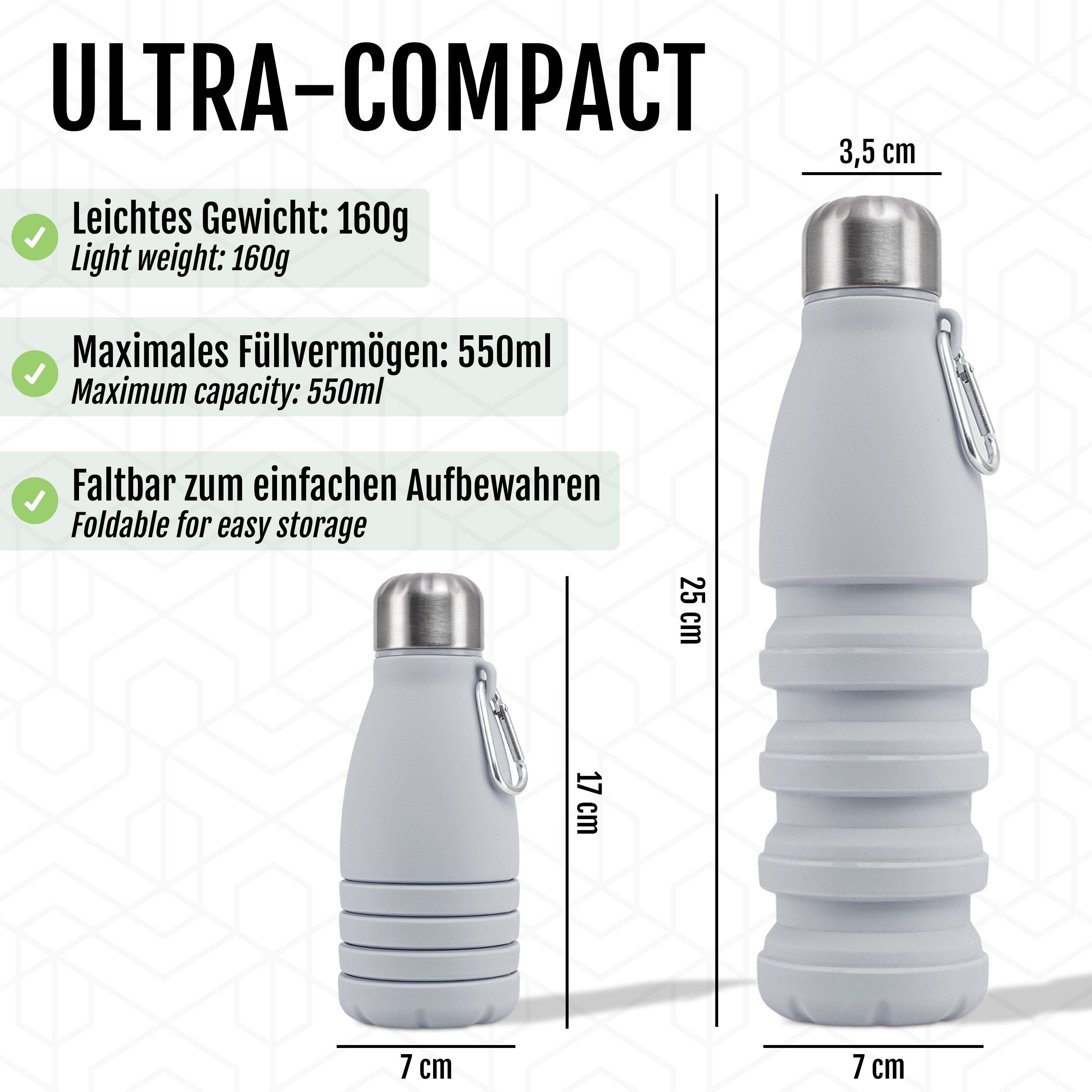 in - Grau Trinkflasche Trinkflasche Perfekto24 aus Faltbare Wasserflasche (550ml) Silikon