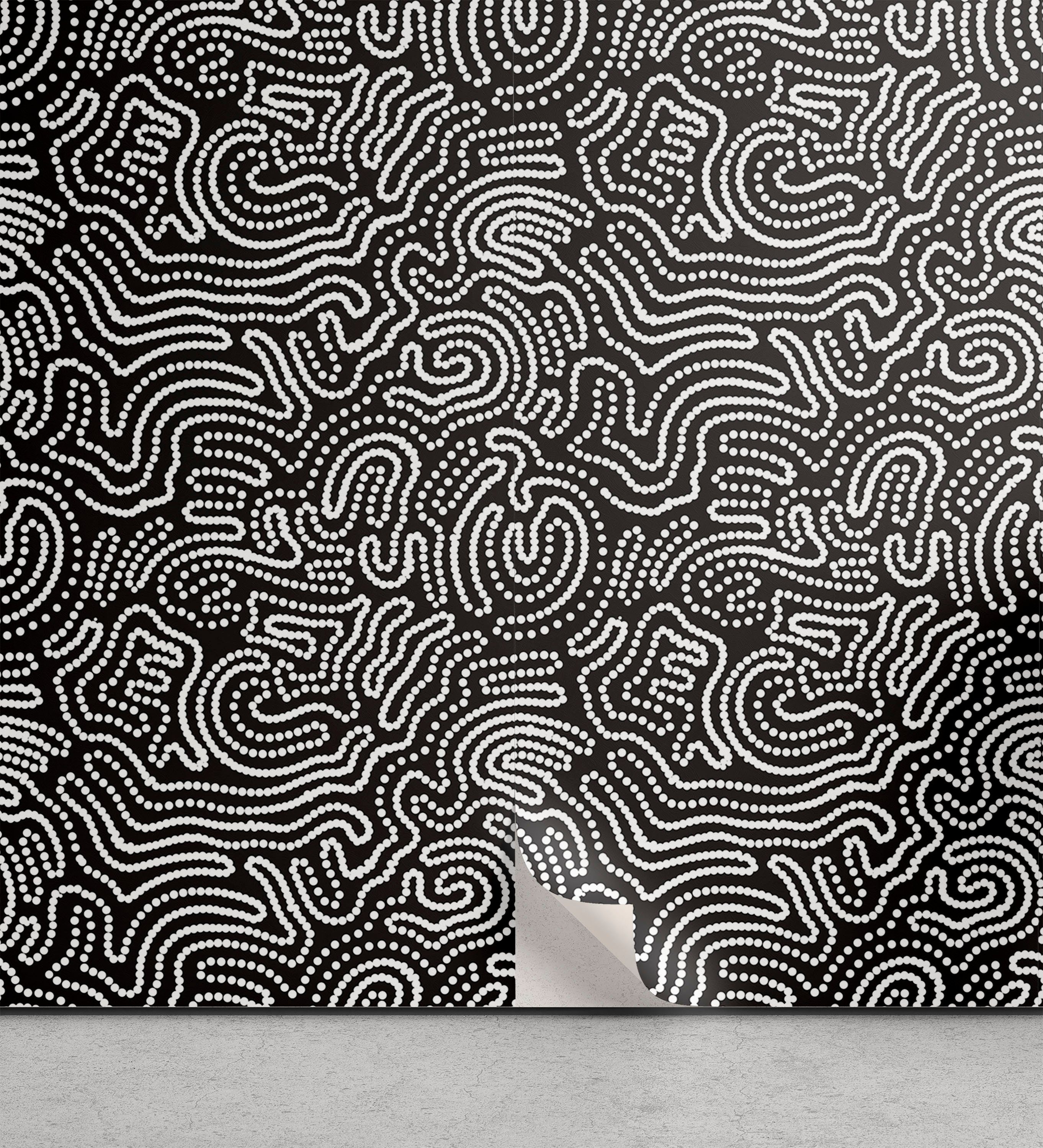 Abakuhaus Vinyltapete selbstklebendes Wohnzimmer Küchenakzent, Schwarz und weiß Zufällige gepunktete Linien