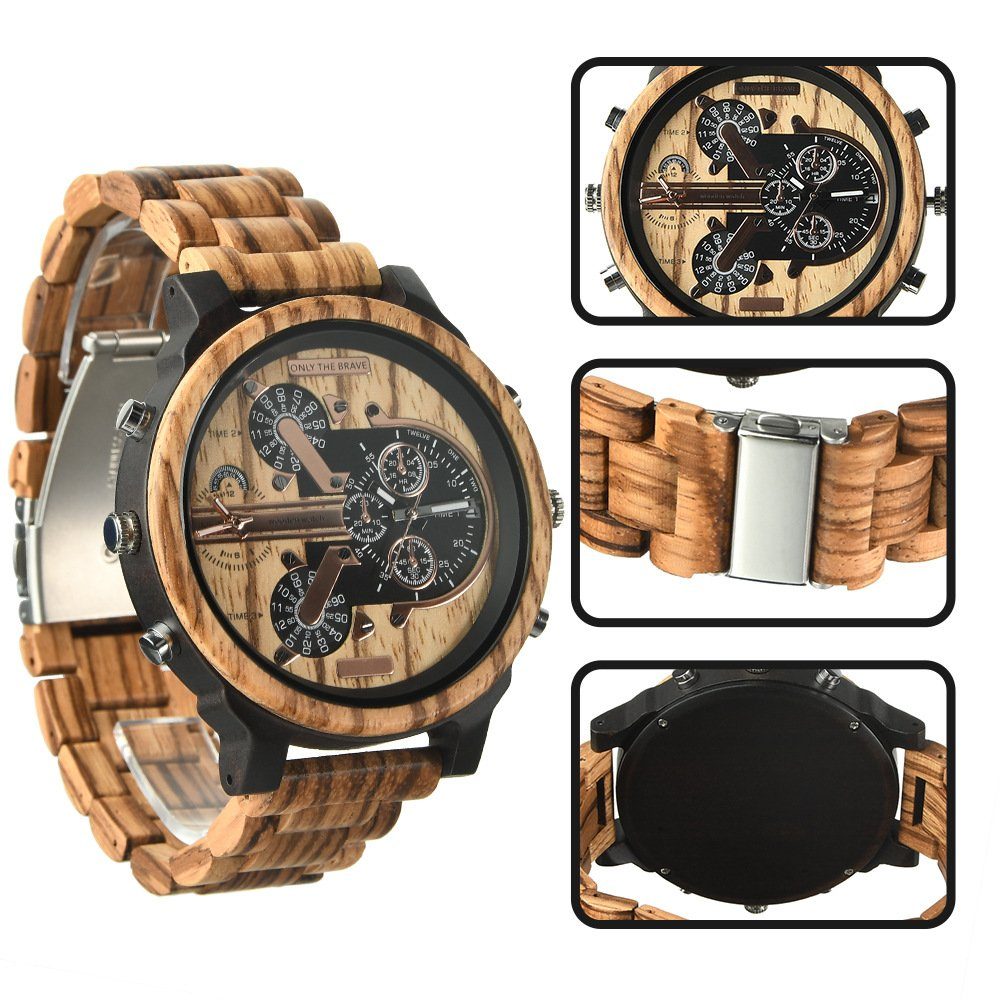 Holz aus Zeitzone Duale GelldG Zifferblatt Quarzuhr großes Quarzuhren Uhren Männer zebra