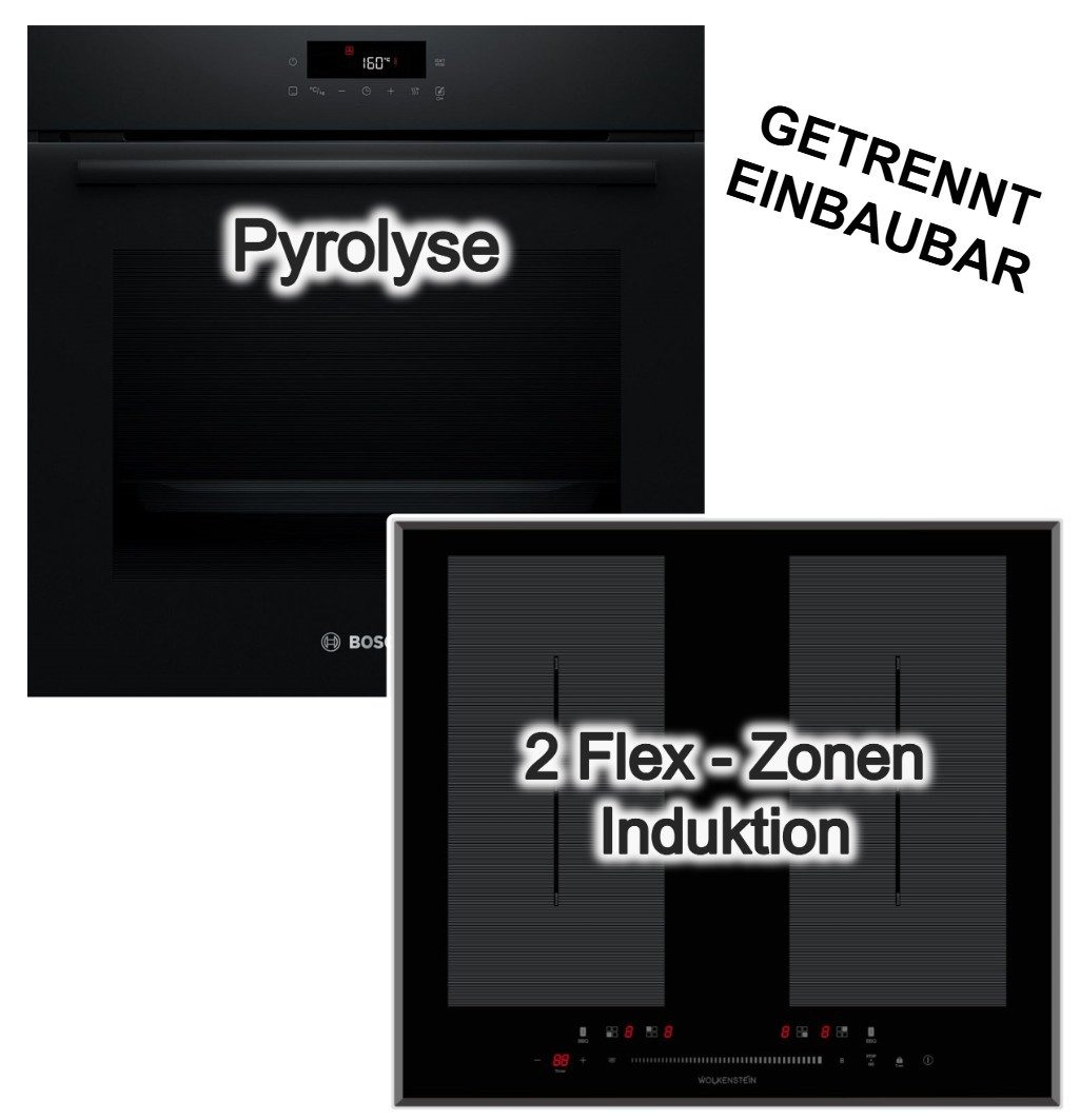 BOSCH Backofen-Set Einbaubackofen Pyrolyse + Wolkenstein Induktionskochfeld Flex Booster, mit Nein, Pyrolyse-Selbstreinigung Hydrolyse