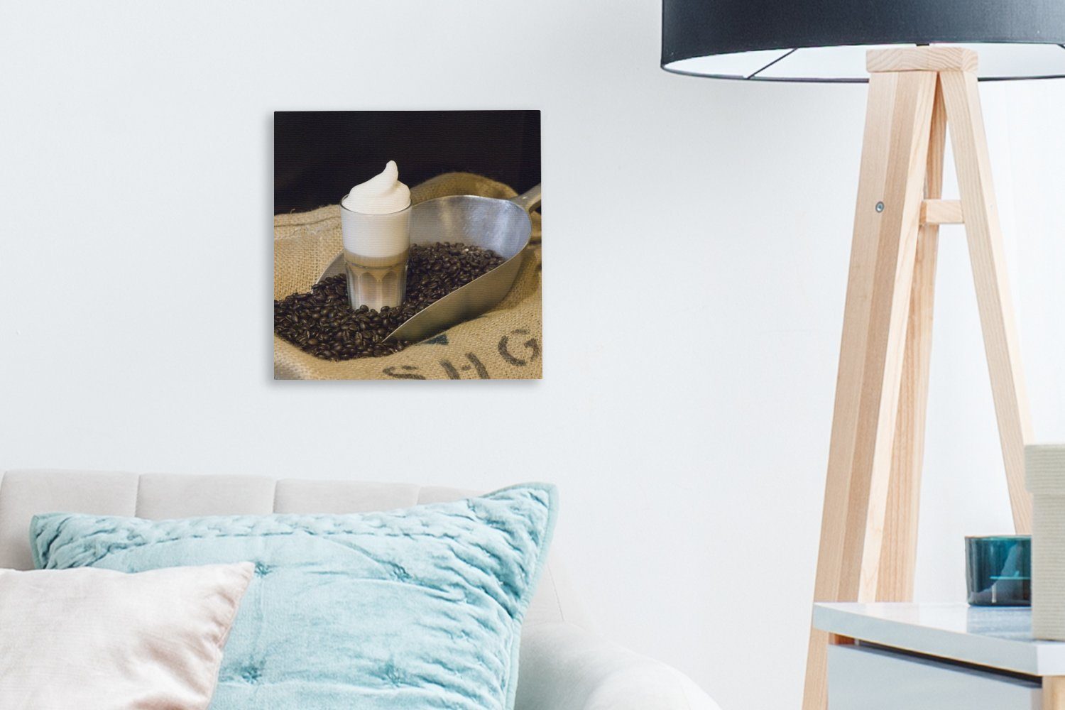 für Leinwandbild Wohnzimmer St), Schlafzimmer OneMillionCanvasses® Bilder Latte mit macchiato Leinwand Bohnenkaffee, (1