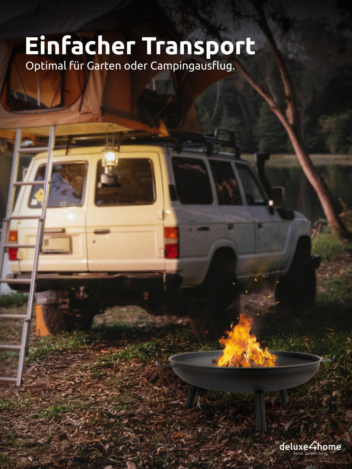 deluxe4home Metal Fire Bowl Ø58 cm – Fire Pit Fire Basket for Garden & Camping, Folded Edge