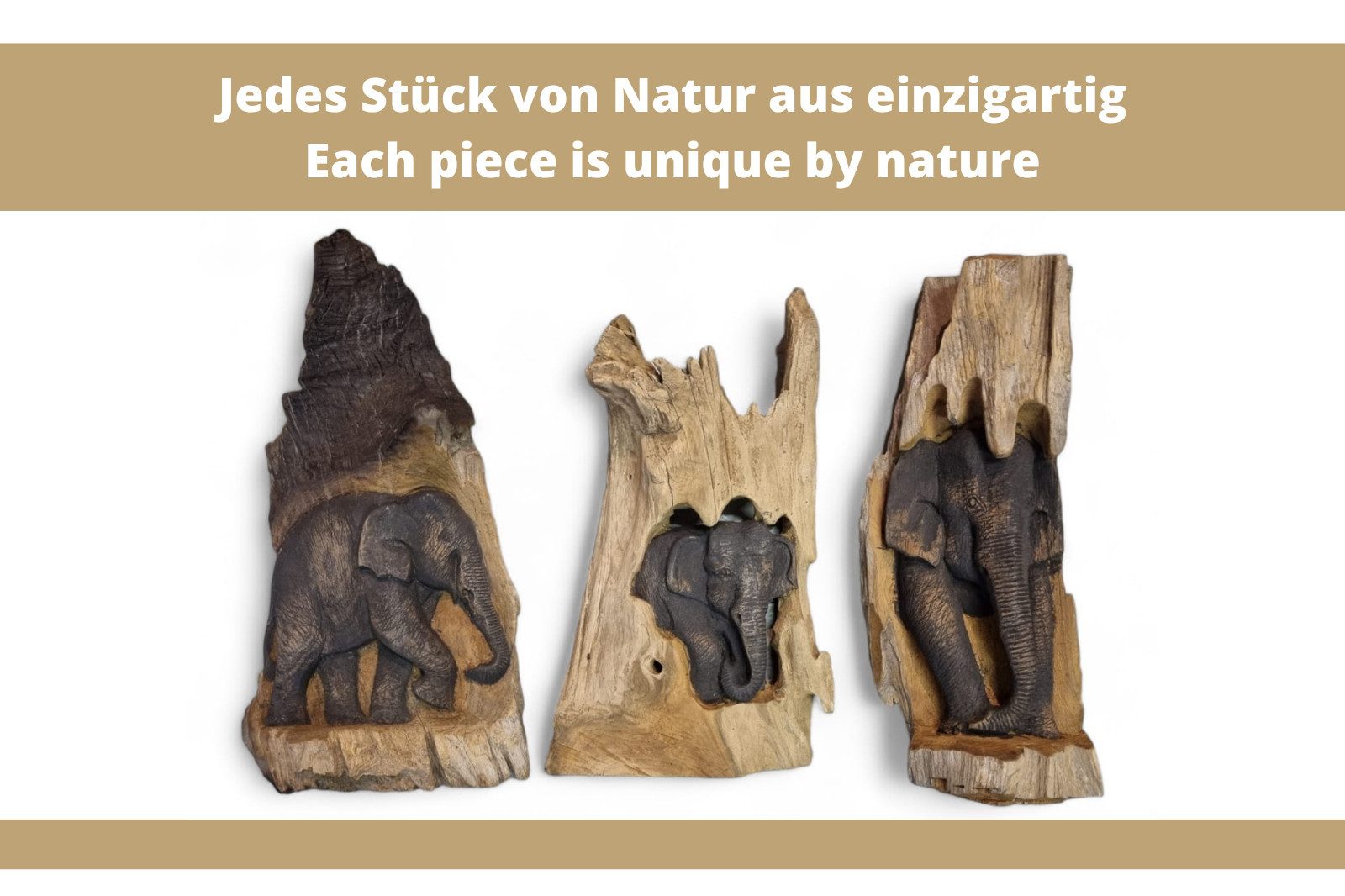 Kinaree Dekofigur Baumstamm Schnitzerei Elefant, Unikate, günstig online kaufen