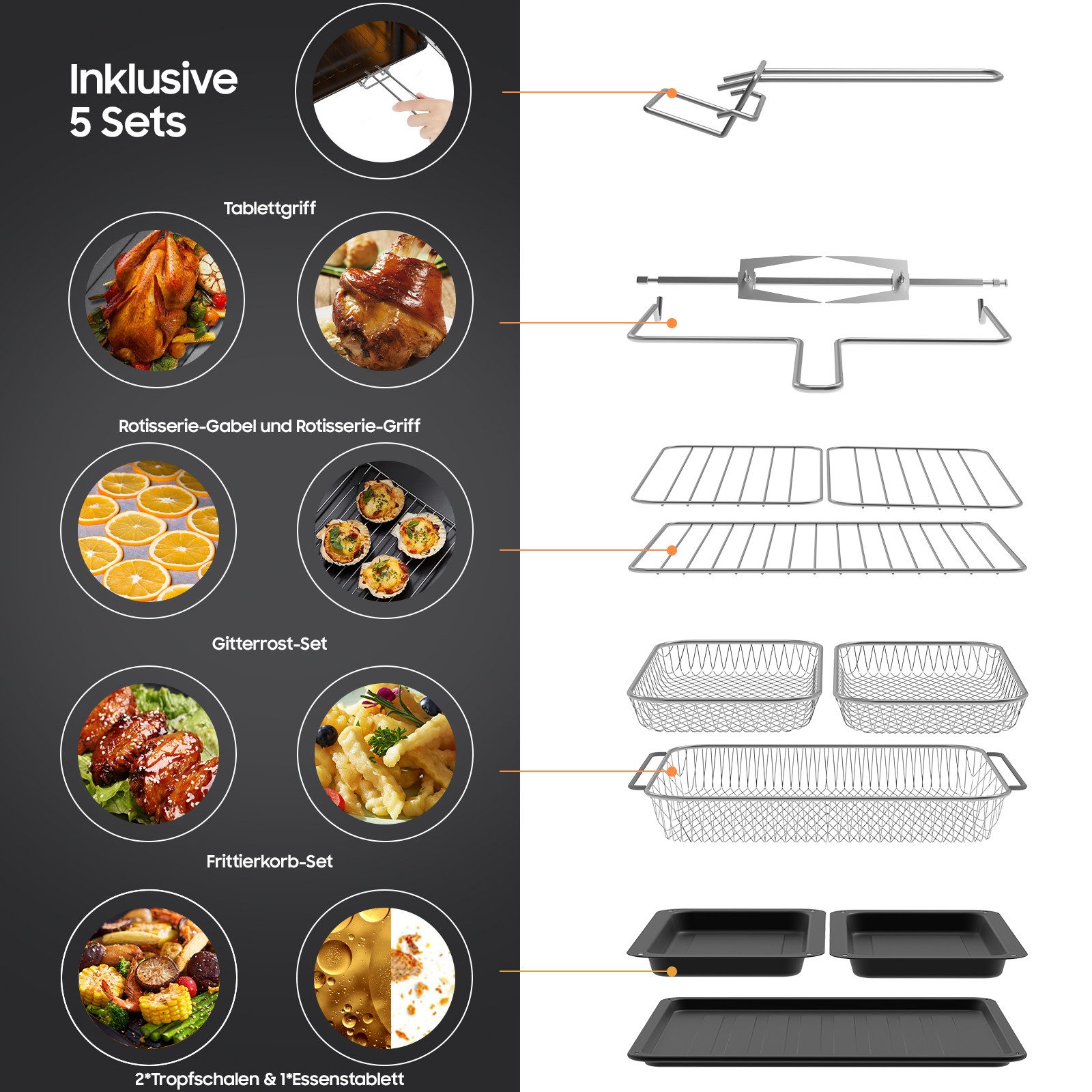 AIMAX Heißluftfritteuse 23 Liter, XXL Airfryer mit Doppeltür und Sichtfenster, 15 Programme, LED-Touch, 12 Zubehörteile, 2200 W, Dual-zone Fritteuse mit herausnehmbarer Trennwand, Grillen
