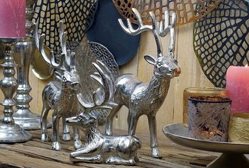 MichaelNoll Dekofigur Hirsch 3er Set - Liegend, stehend - Rentier Aluminium Metall Silber - Figur Statue Dekofigur - Deko für Wohnzimmer, Küche, Schlafzimmer - Weihnachten Winter - Hirschgeweih Dekoration