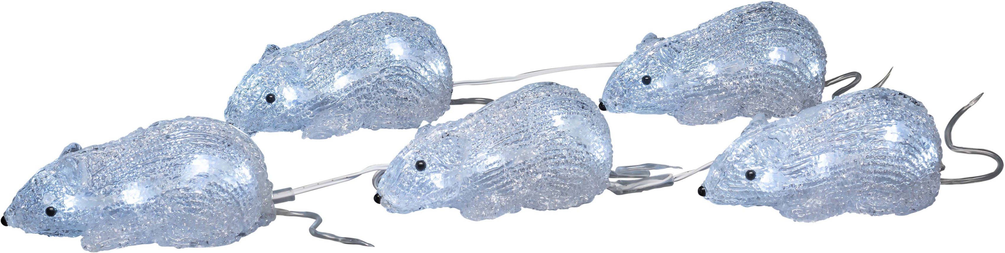 KONSTSMIDE Weihnachtsfigur (1 St), LED Acryl Mäuse, 5er-Set, 40 kalt weiße Dioden