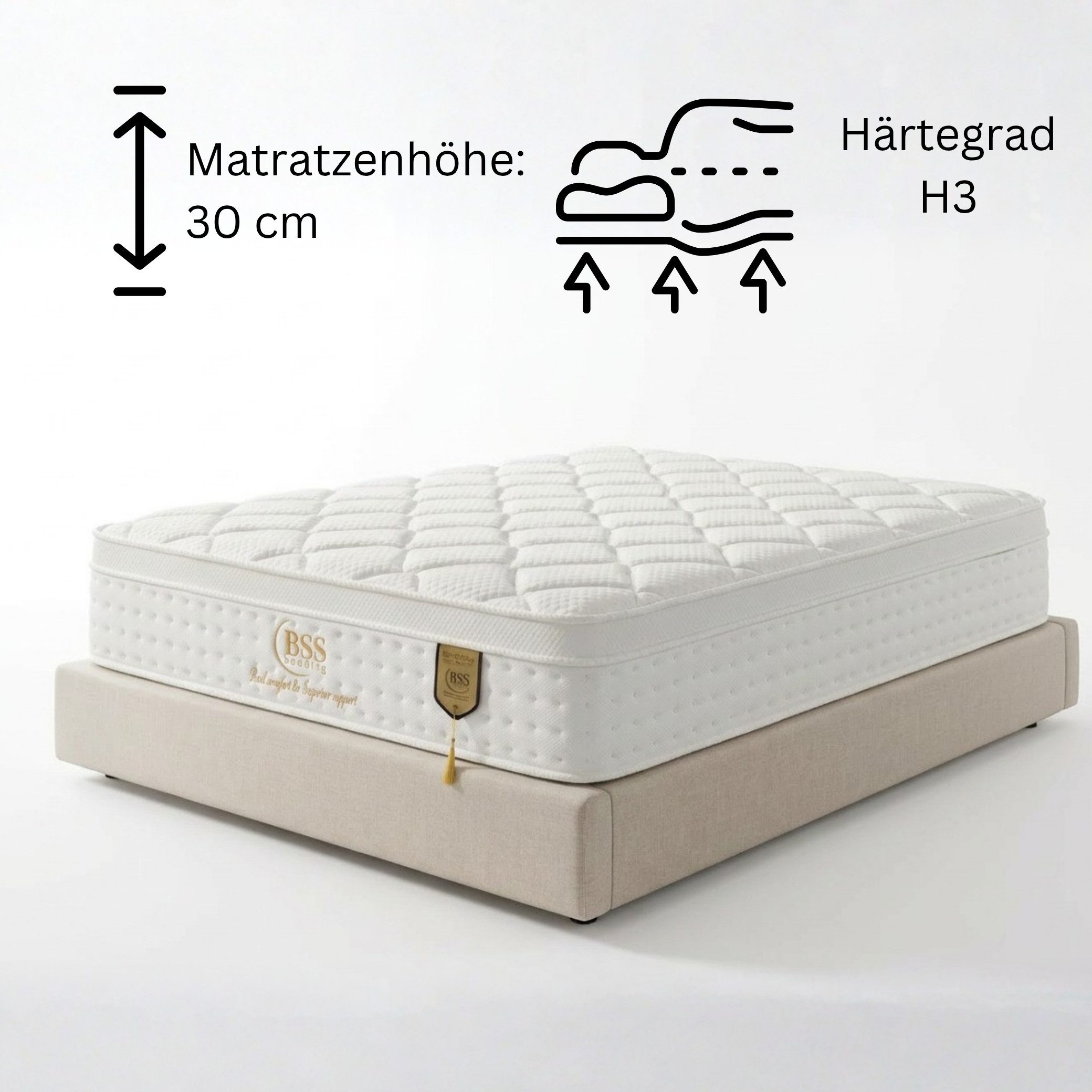 Taschenfederkernmatratze 10 Schichten aus hochwertigem Material, 7 Zonen, gowoll, 30 cm hoch, (Atmungsaktiv, Rückenentlastung, Matratze 90x200 cm oder 140x200 cm, Matratze + Bettdecke), H3 Federkernmatratze 90x200 - 180x200