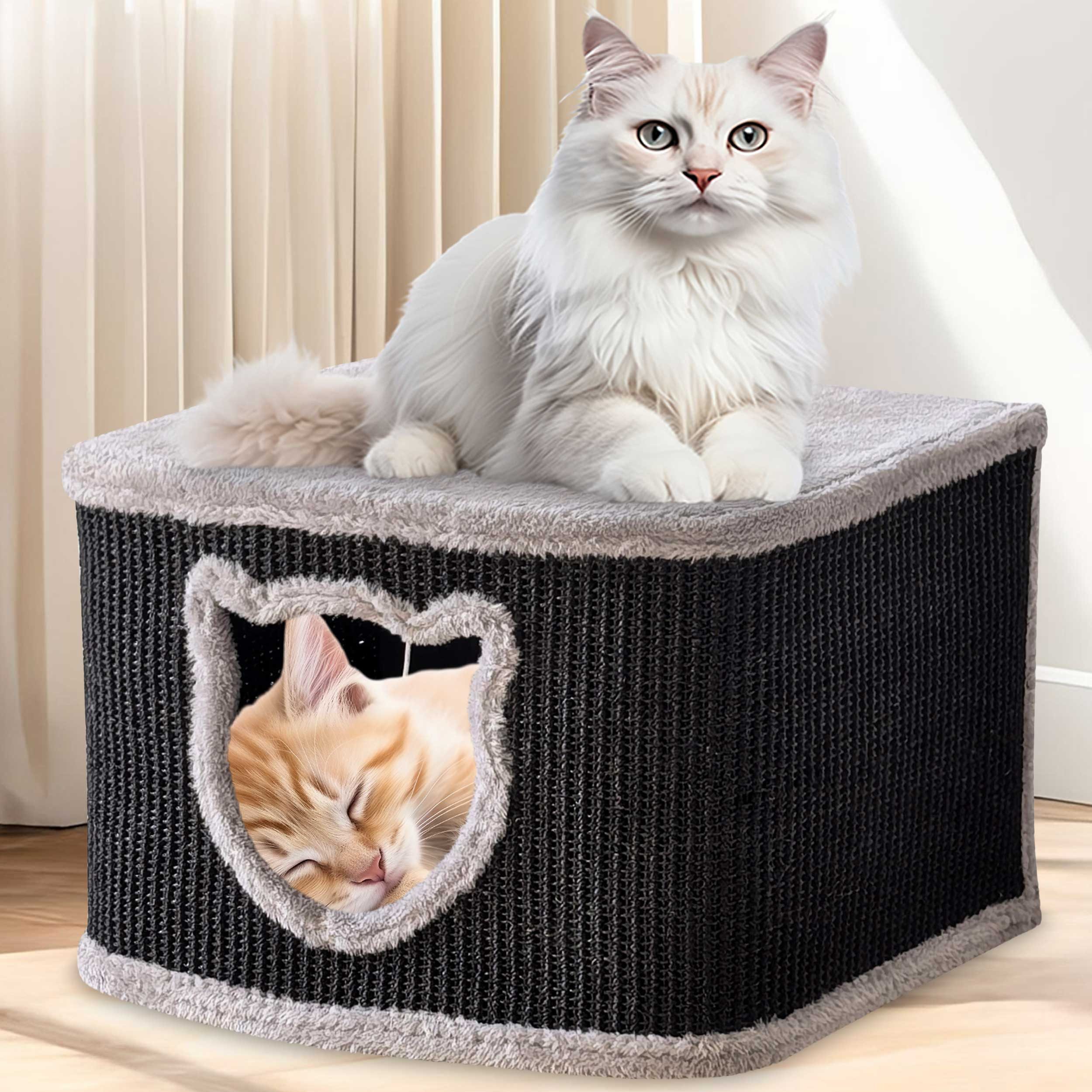 Zooprinz Katzenhaus Indoor aus Sisal mit Spielball, Plüsch, 40 × 40 × 27 cm, Modernes Design