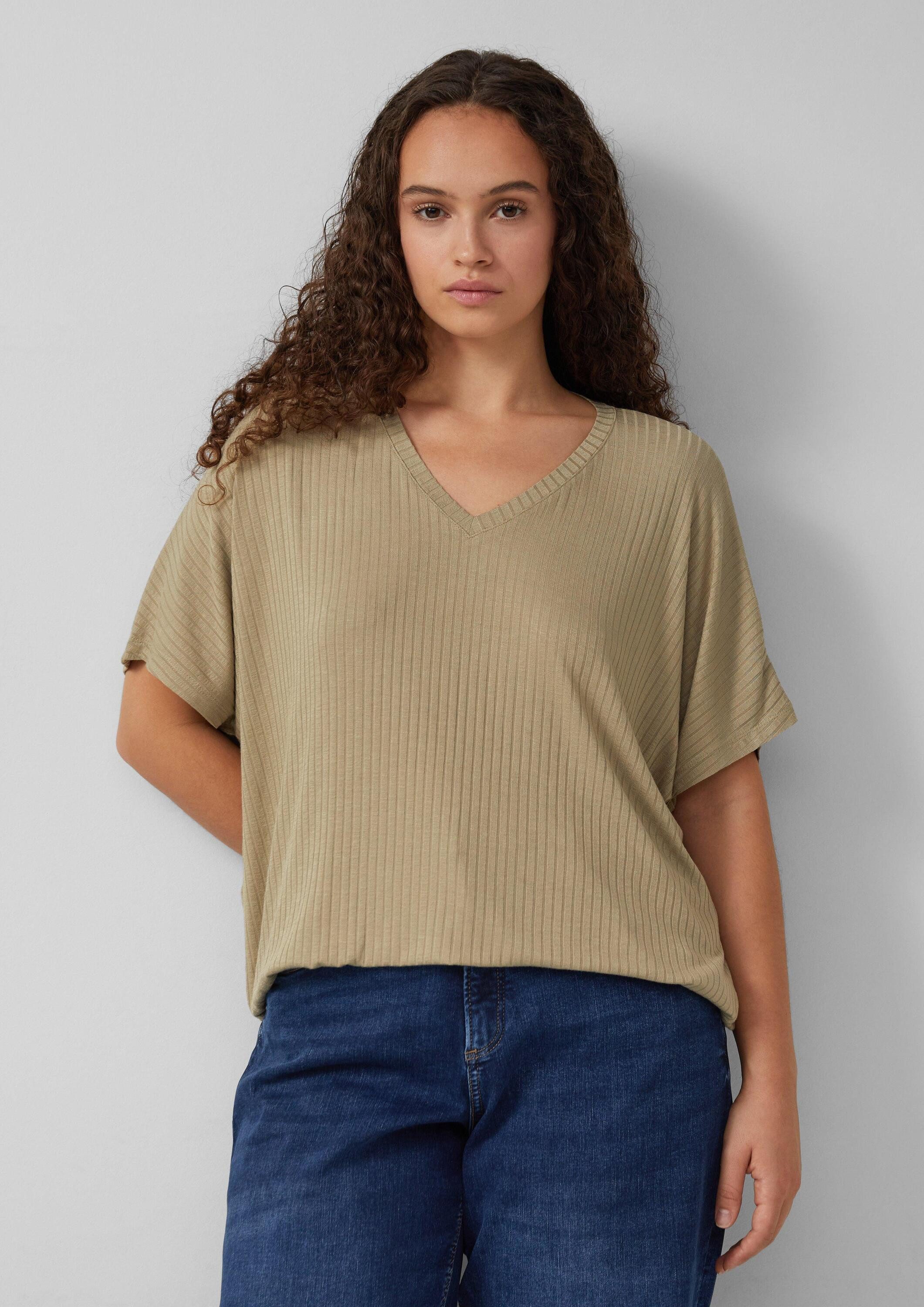 QS Kurzarmshirt T-Shirt Oversize-Shirt mit Rippstruktur günstig online kaufen