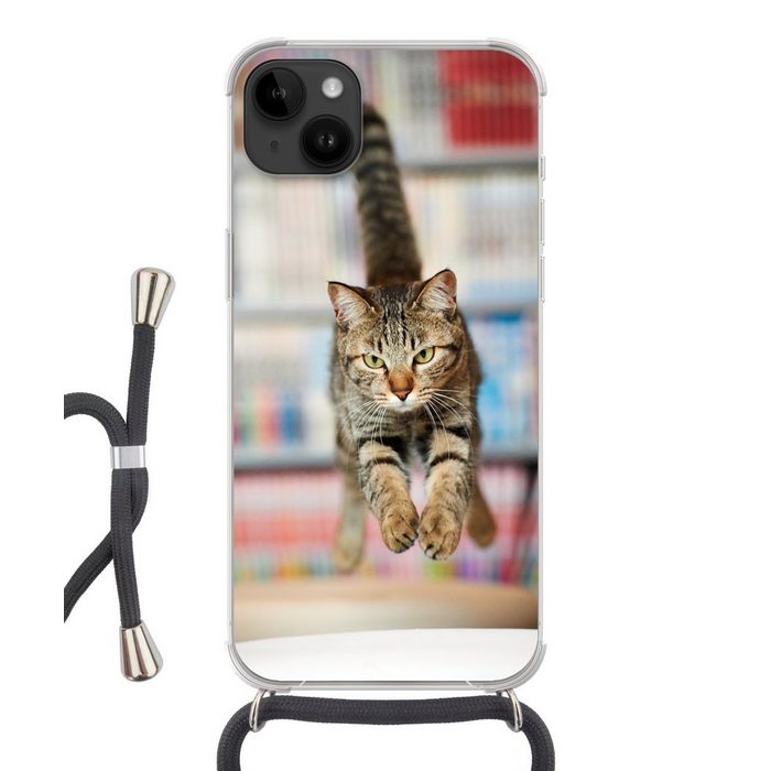 MuchoWow Handyhülle Katze - Frühling - Stuhl Handyhülle Telefonhülle Apple iPhone 14 Plus FN11396