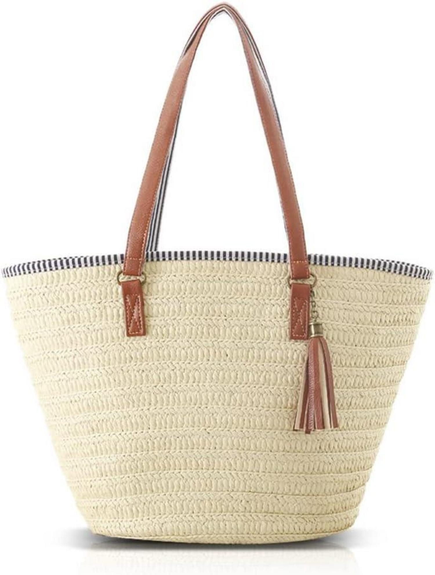 Strandtasche Stroh Handtasche Damen Sommer Umhängetasche Strandtasche Boho Shopper