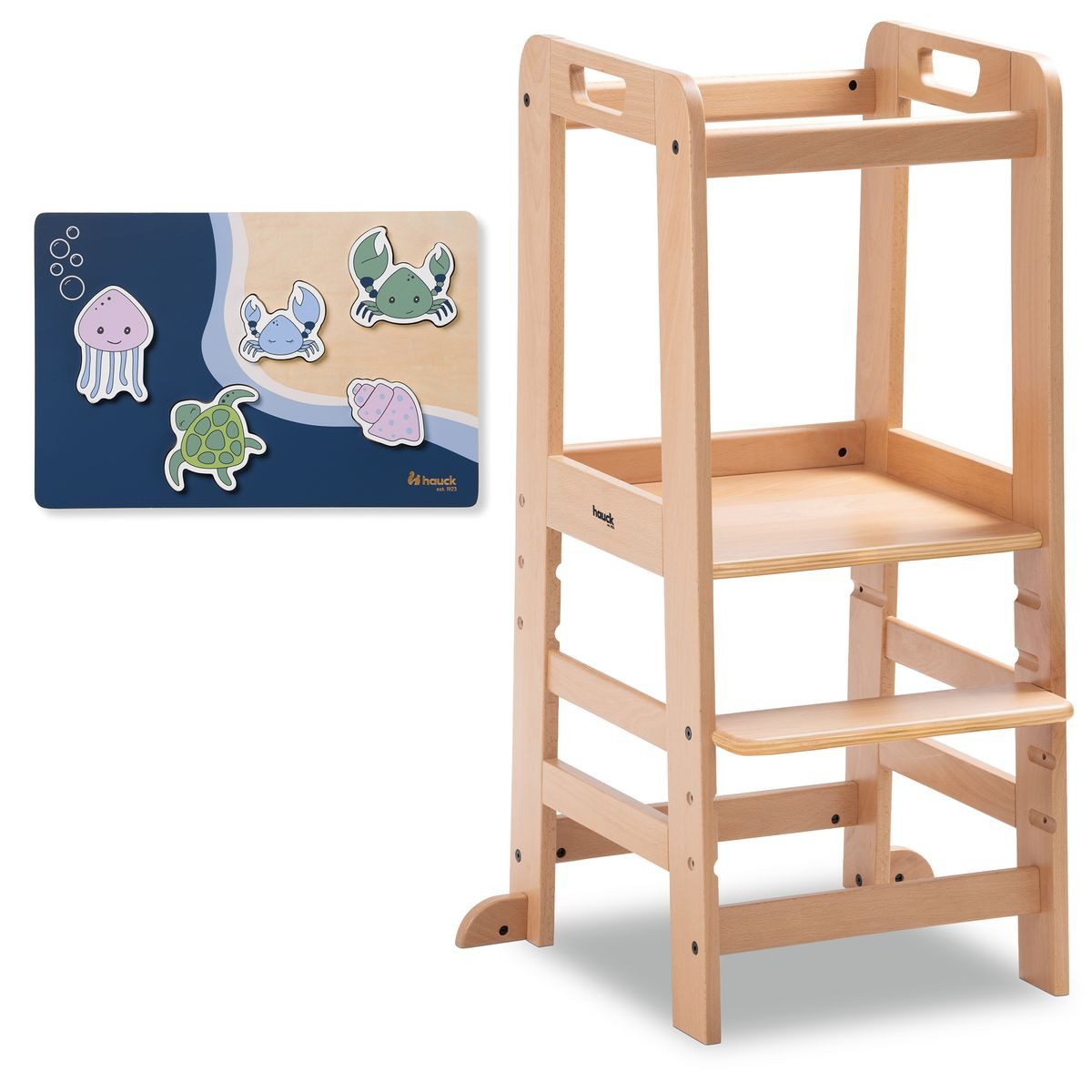 Hauck Hochstuhl Learn N Explore - Natural, Kinder Lernturm Kinderstuhl für Küche ab 1 Jahre bis 40 kg Mitwachsend