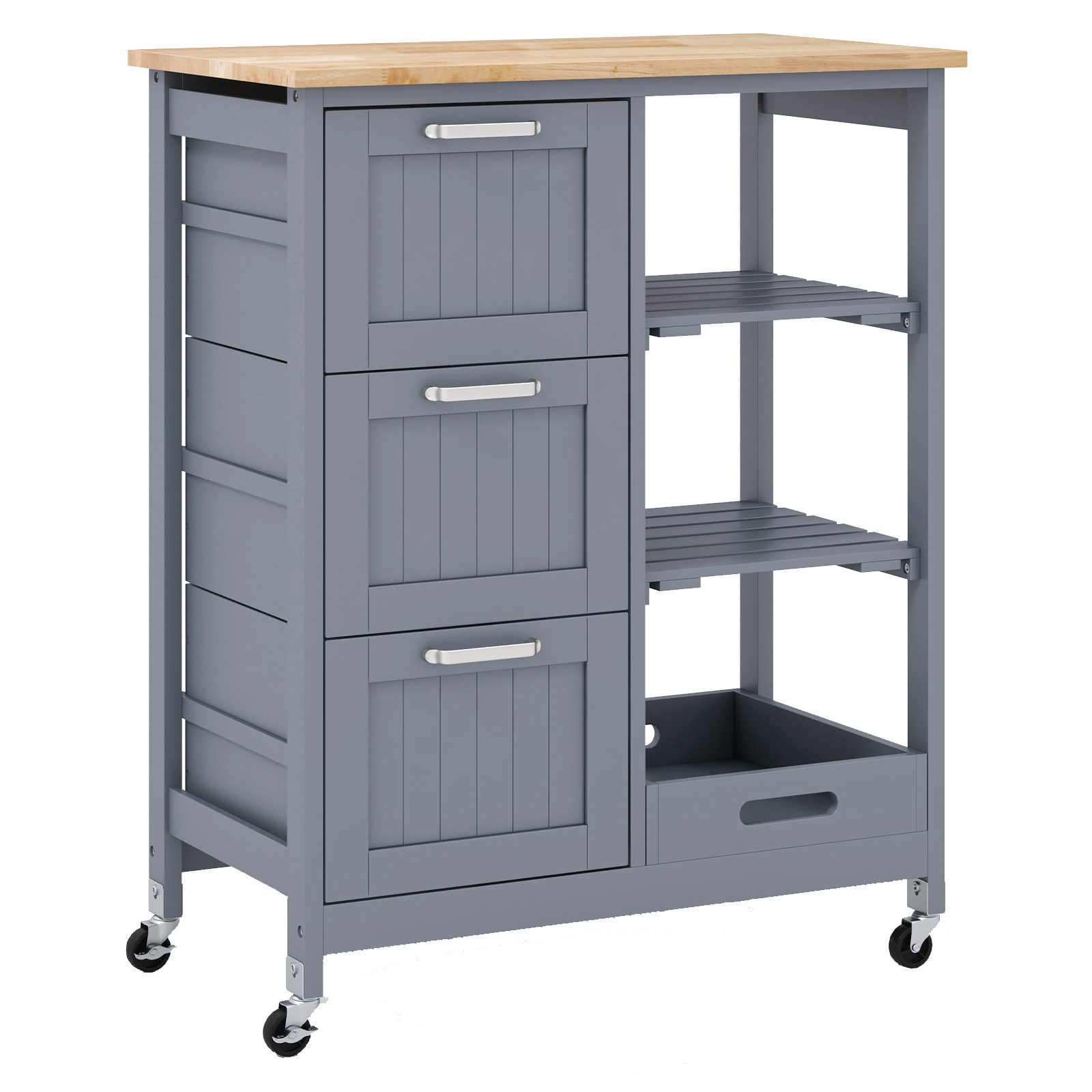 COSTWAY Küchenwagen mit Tablett, 3 Schubladen, rollbar, 67x37x82,5cm
