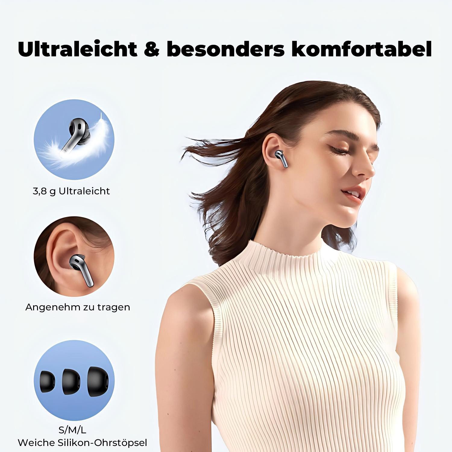 Xruiy Kabellose Bluetooth 5,4 Kopfhörer mit ENC-Mikrofon und 52h Akku, In-Ear-Kopfhörer (für klaren HiFi-Klang und komfortables Tragen,IPX7 Wasserdicht, HiFi-Stereo In-Ear Headset mit LED-Anzeige für iPhone & Android)