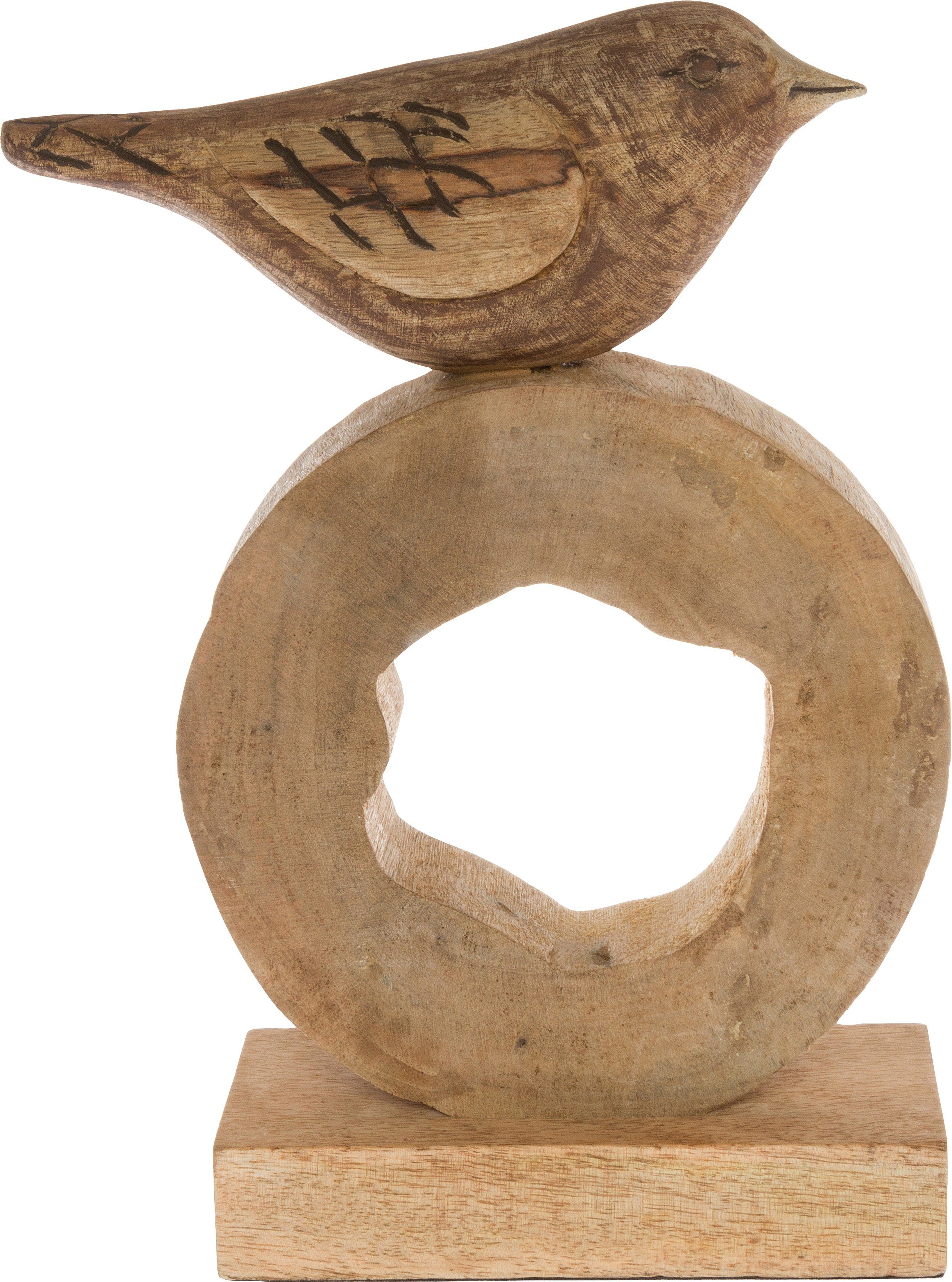 Myflair Möbel & Accessoires Dekoobjekt, Skulptur, natur, Höhe 32 cm, aus Holz, Vogel auf Ring, Wohnzimmer | Deko-Objekte