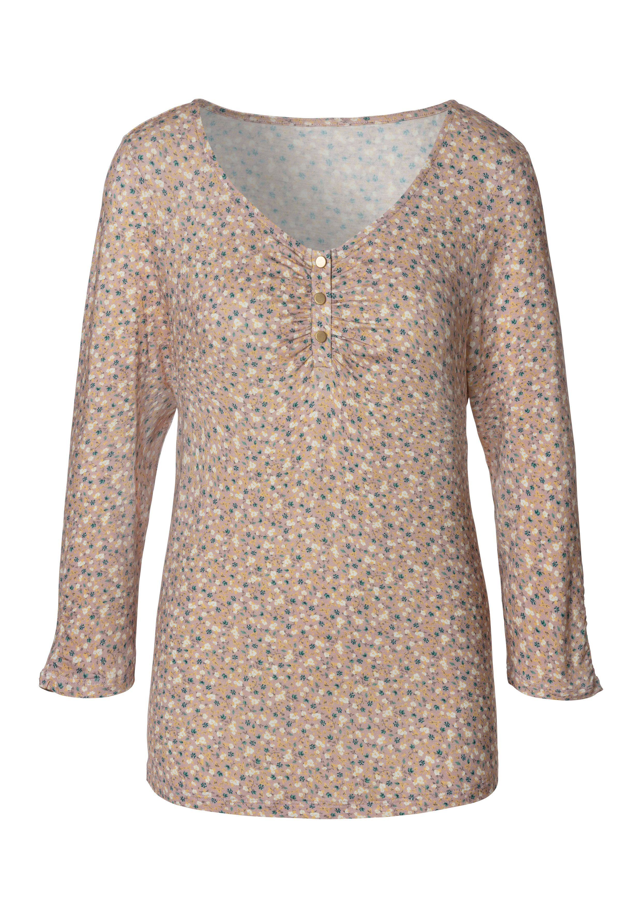 Vivance 3/4-Arm-Shirt mit kurzer Zierknopfleiste aus weichem Viskose-Stretc günstig online kaufen