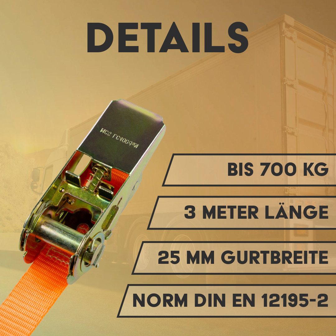 MCS CARGO SECURITY Zurrgurt Spanngurte 4er Set, 3m, 750kg, Zurrgurte für Ladensicherung, orange (4-St)