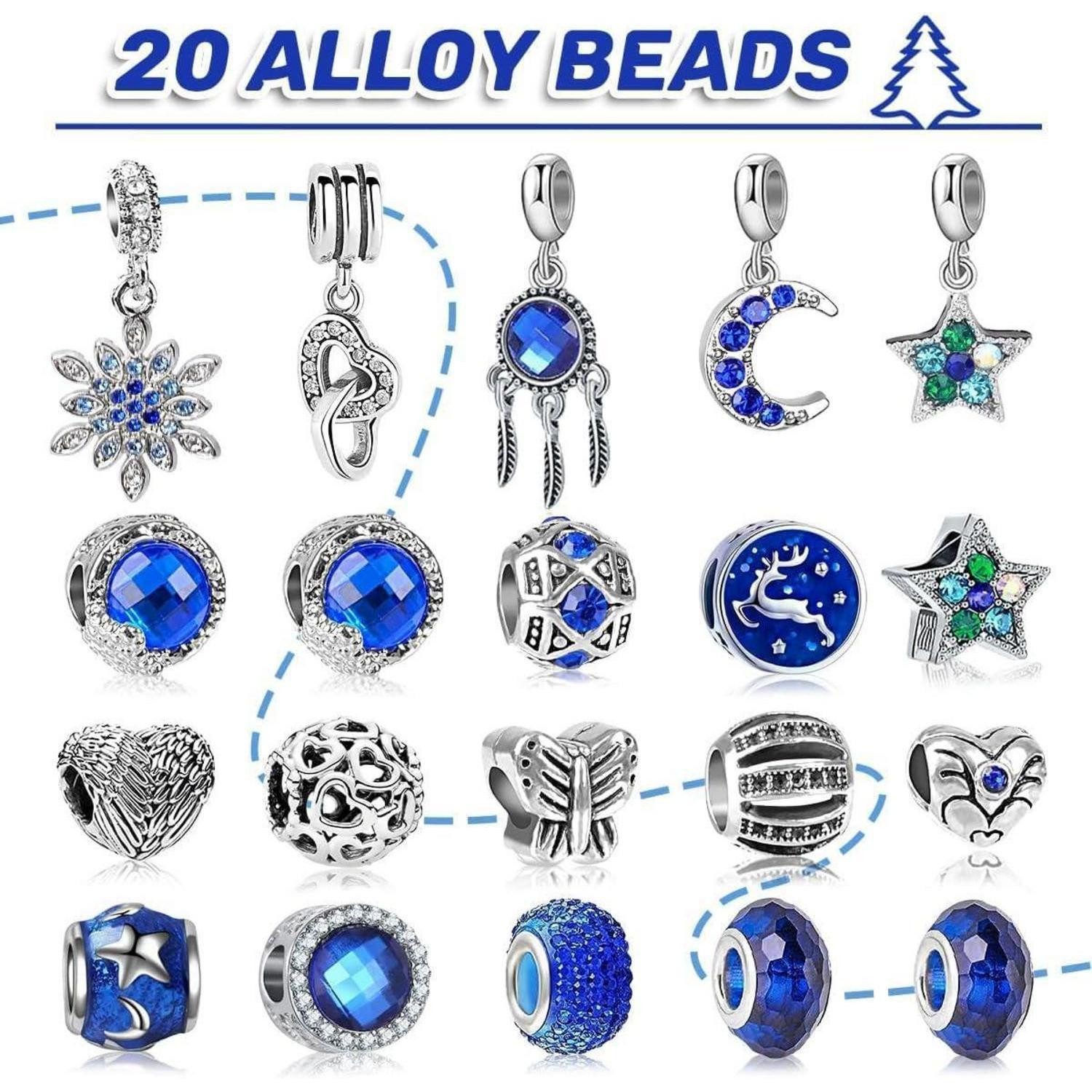 LuxusKollektion Schmuckset Adventskalender 2024 Schmuck Blau für Mädchen Frauen DIY