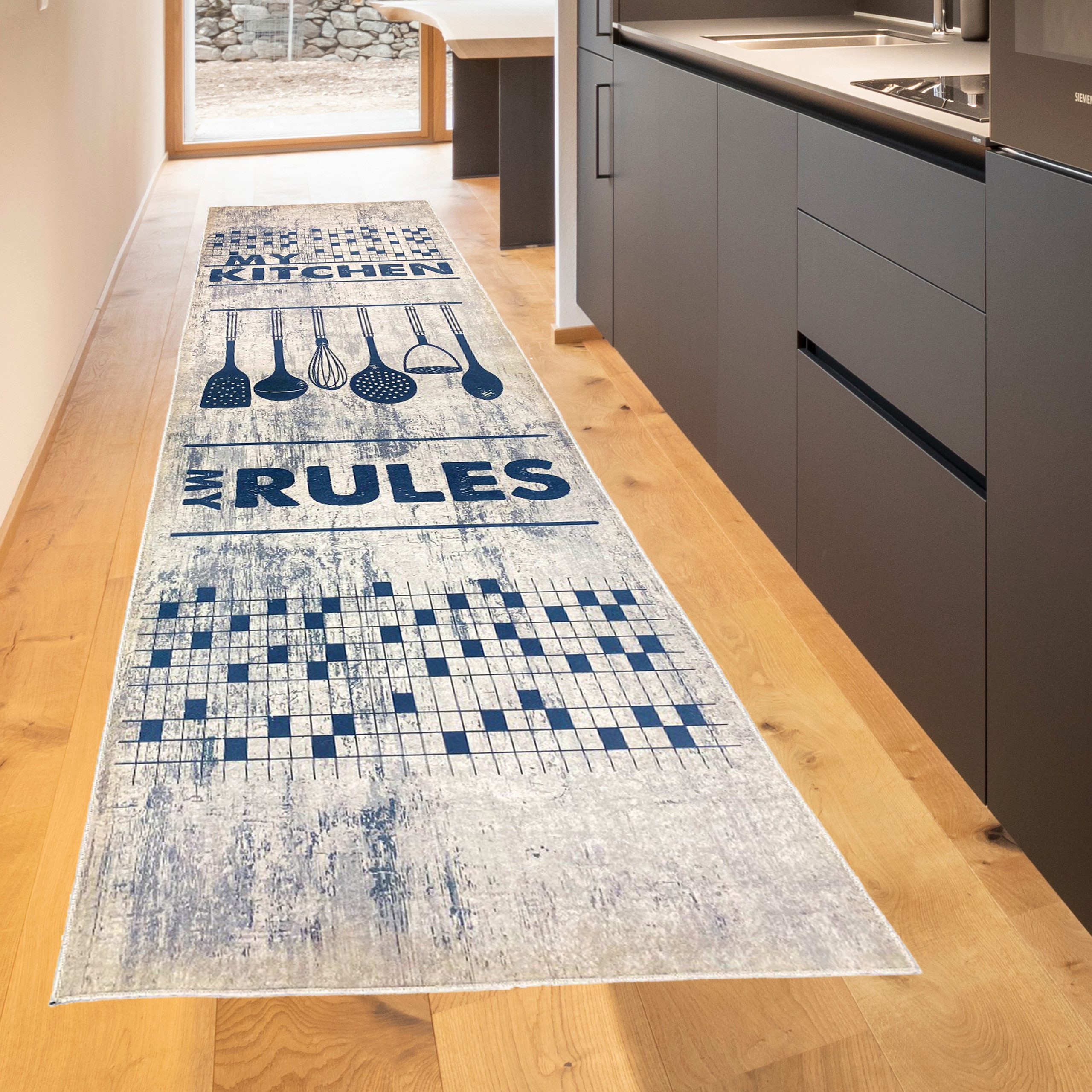 TeppichHome24 Teppich Waschbarer Küchenläufer-Teppich mit Kochutensilien günstig online kaufen