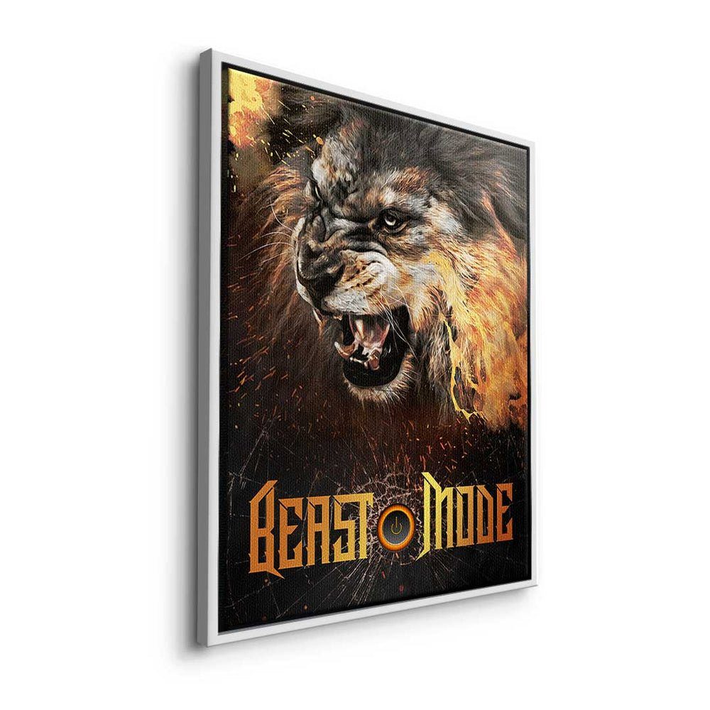 DOTCOMCANVAS® Leinwandbild Beast Motivation Leinwandbild silberner Mode Beast Mode Premium Rahmen - Lion Hustle Büro - - Lion, 