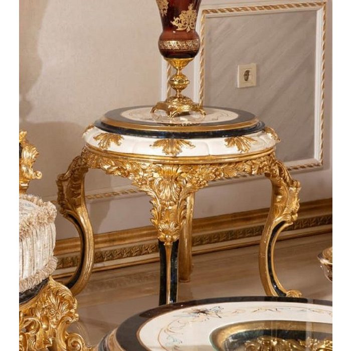 Casa Padrino Beistelltisch Luxus Barock Beistelltisch Weiß / Blau / Gold - Prunkvoller Massivholz Tisch im Barockstil - Barock Möbel - Edel & Prunkvoll
