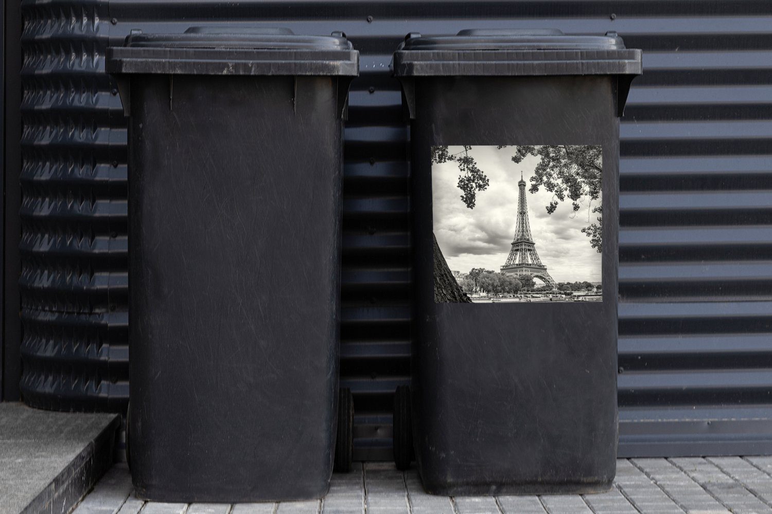 Wandsticker Mülltonne, Mülleimer-aufkleber, Abfalbehälter Bäume die (1 MuchoWow Eiffelturm Sticker, St), Container, durch