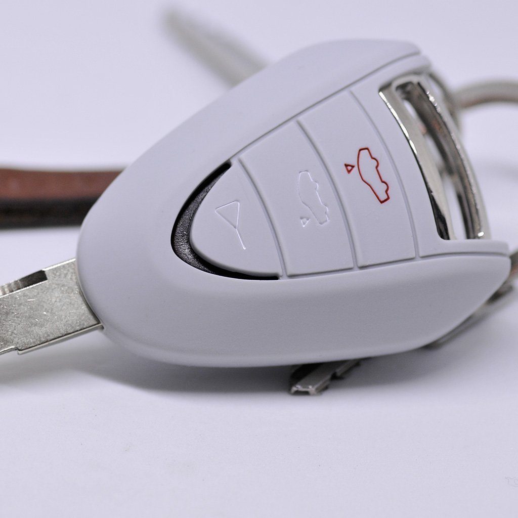 mt-key Schlüsseltasche Autoschlüssel Softcase Silikon Schutzhülle Grau, für Porsche 911 997 987 Boxster Cayman Funkschlüssel 3 Tasten