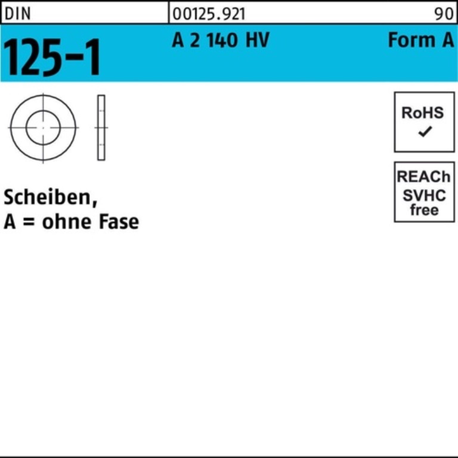 Reyher Unterlegscheibe 200er Pack 001259219028000 Unterlegscheibe DIN 125-1 Form A 2,8 x 7 x0