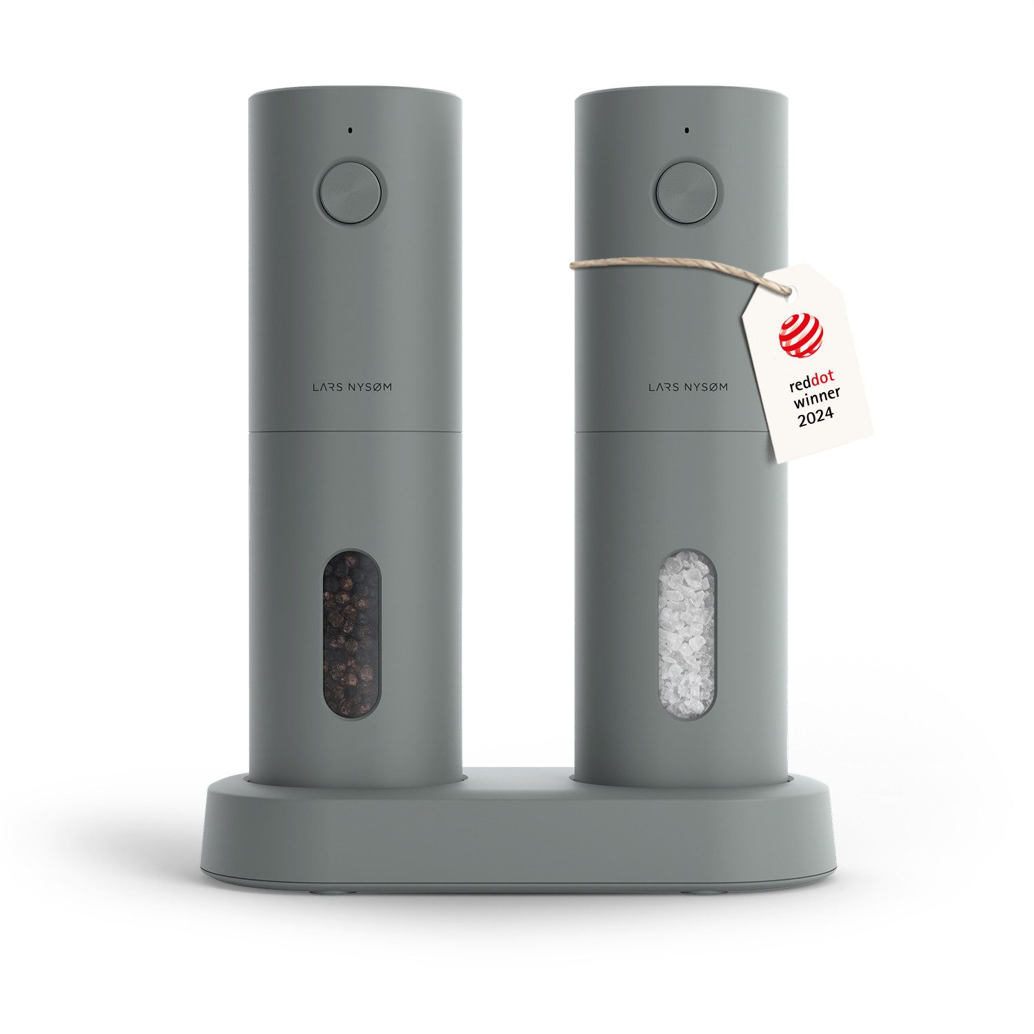 LARS NYSØM Gewürzmühle Spænding praktische Einhandbedienung per Drucktaste, (2 Stück), elektrische Salz- & Pfeffermühle mit eingebautem LED-Licht