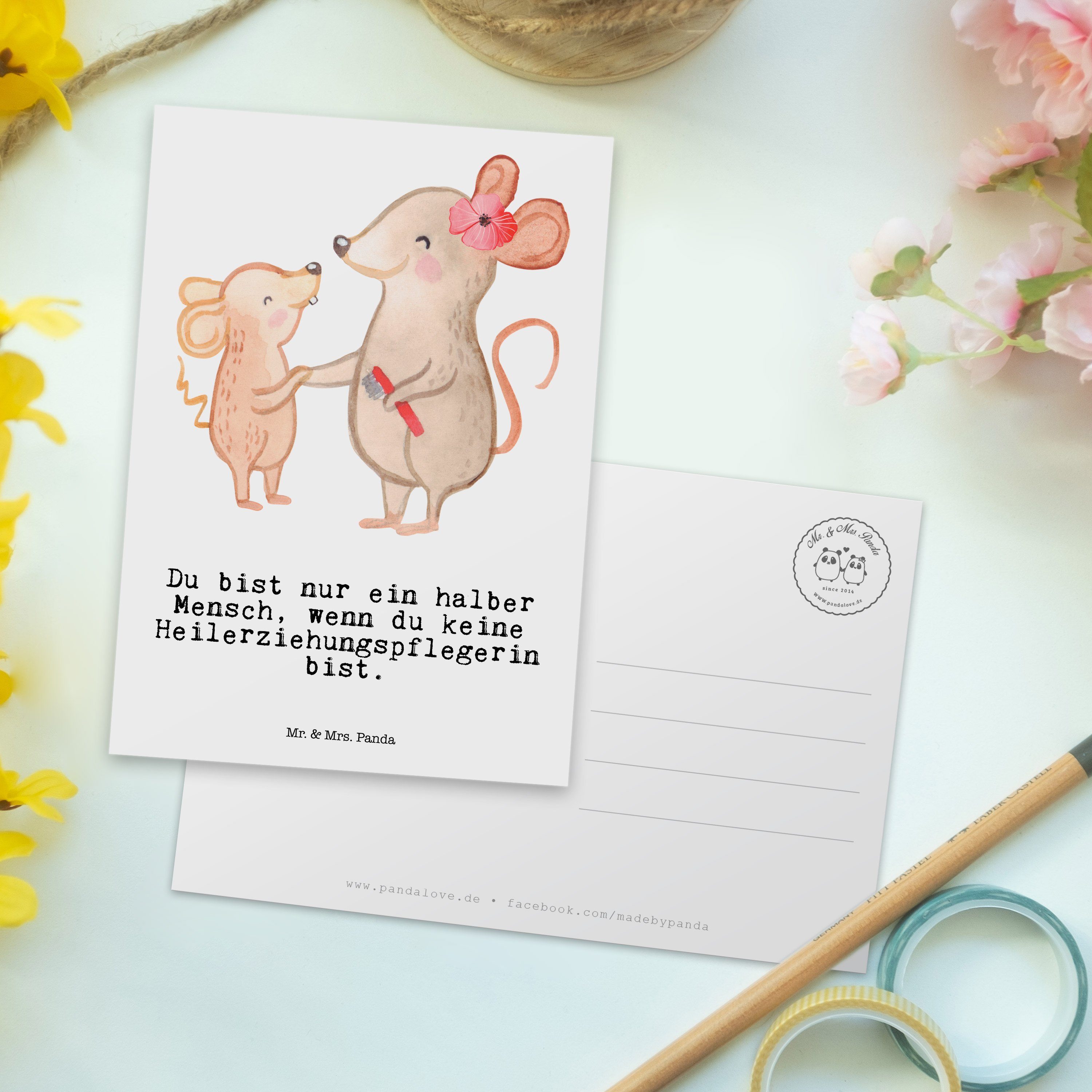 Mr. Weiß Grußkarte, - & Herz - Panda Dankes mit Geschenk, Heilerziehungspflegerin Mrs. Postkarte