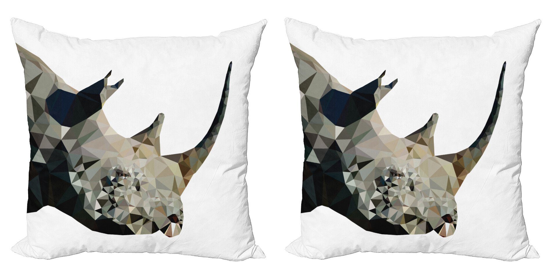 Doppelseitiger Accent Modern Digitaldruck, Nashorn Wildlife Stück), (2 Kissenbezüge Savannah Polygonal Abakuhaus