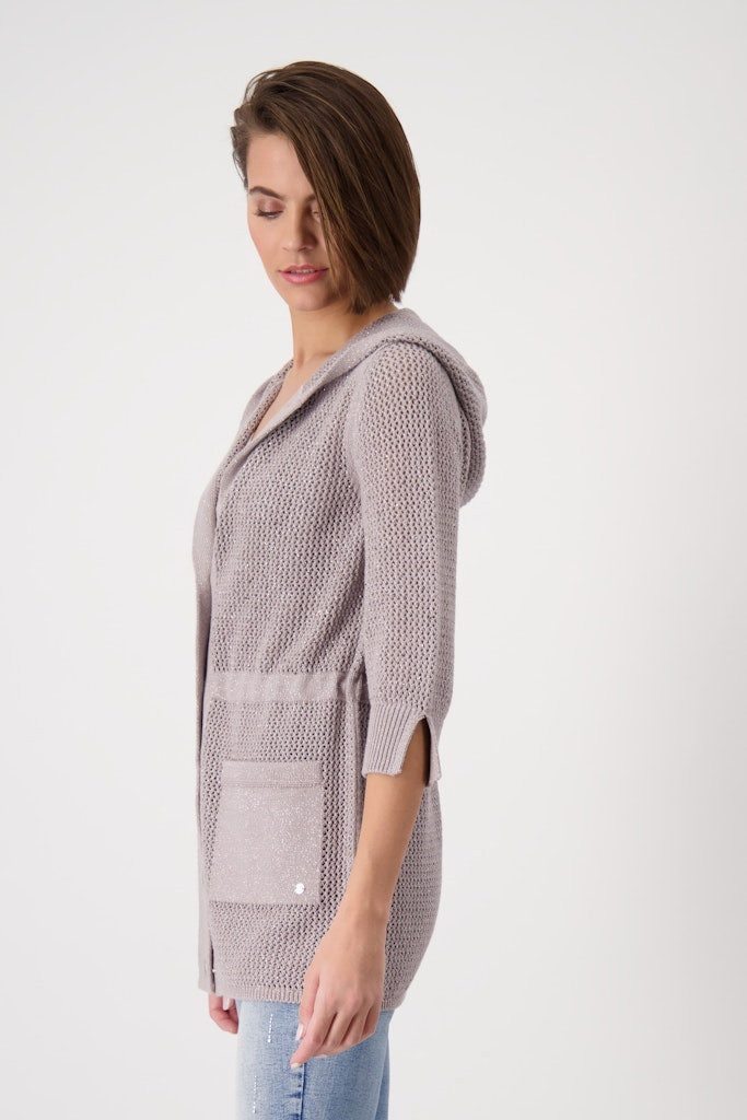 Monari Parka Strickjacke Ajour-Strick mit glitzerndem Lurex für edle Akzente