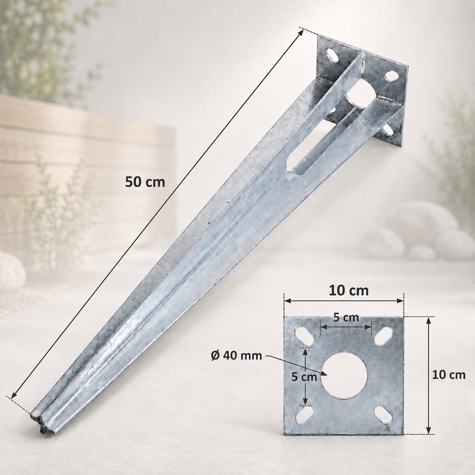 TRUTZHOLM Einschlagbodenhülse für Ø 40mm Bodeneinschlaghülse 50cm Länge Zaunpfahl Aufnahme 100x100mm (Spar-Set, 5er Set), verzinkt