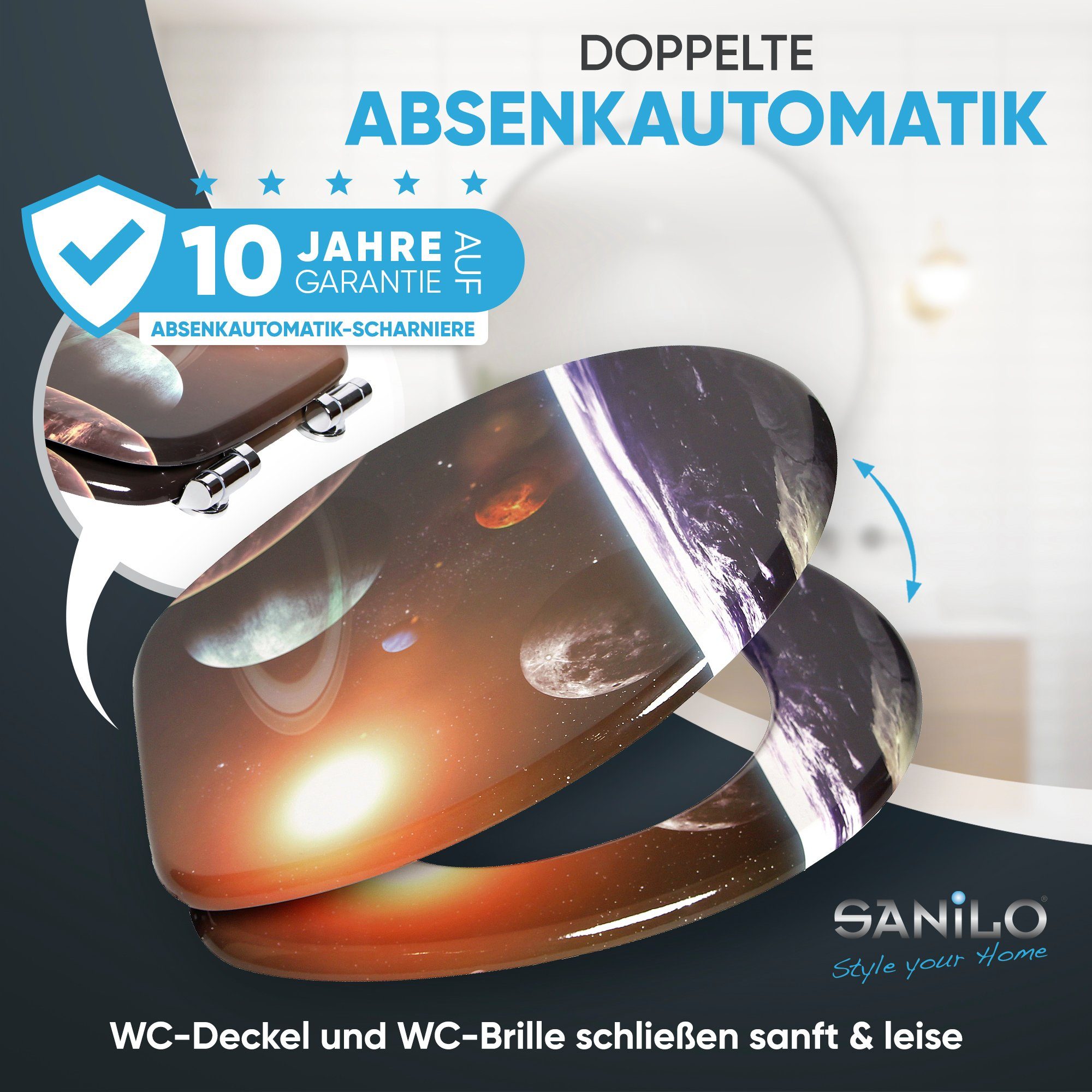 Sanilo WC-Sitz Planeten mit Absenkautomatik, Toilettendeckel direkt vom Hersteller, hochwertig & moderner Klodeckel mit Motiv, universell, leichte Montage