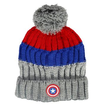 MARVEL Bommelmütze Marvel Captain America Wintermütze plus Handschuhe Gr. 54 bis 56