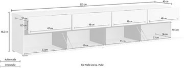 INOSIGN Lowboard Cross, moderne grifflose TV-Kommode,4 Klappen/4 Schubkästen, Breite 225 cm, TV-Schrank mit viel Stauraum, TV-Board