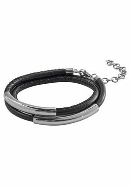 Firetti Wickelarmband schwarzes Armband zum Wickeln mit Naht und 3 Metallelementen