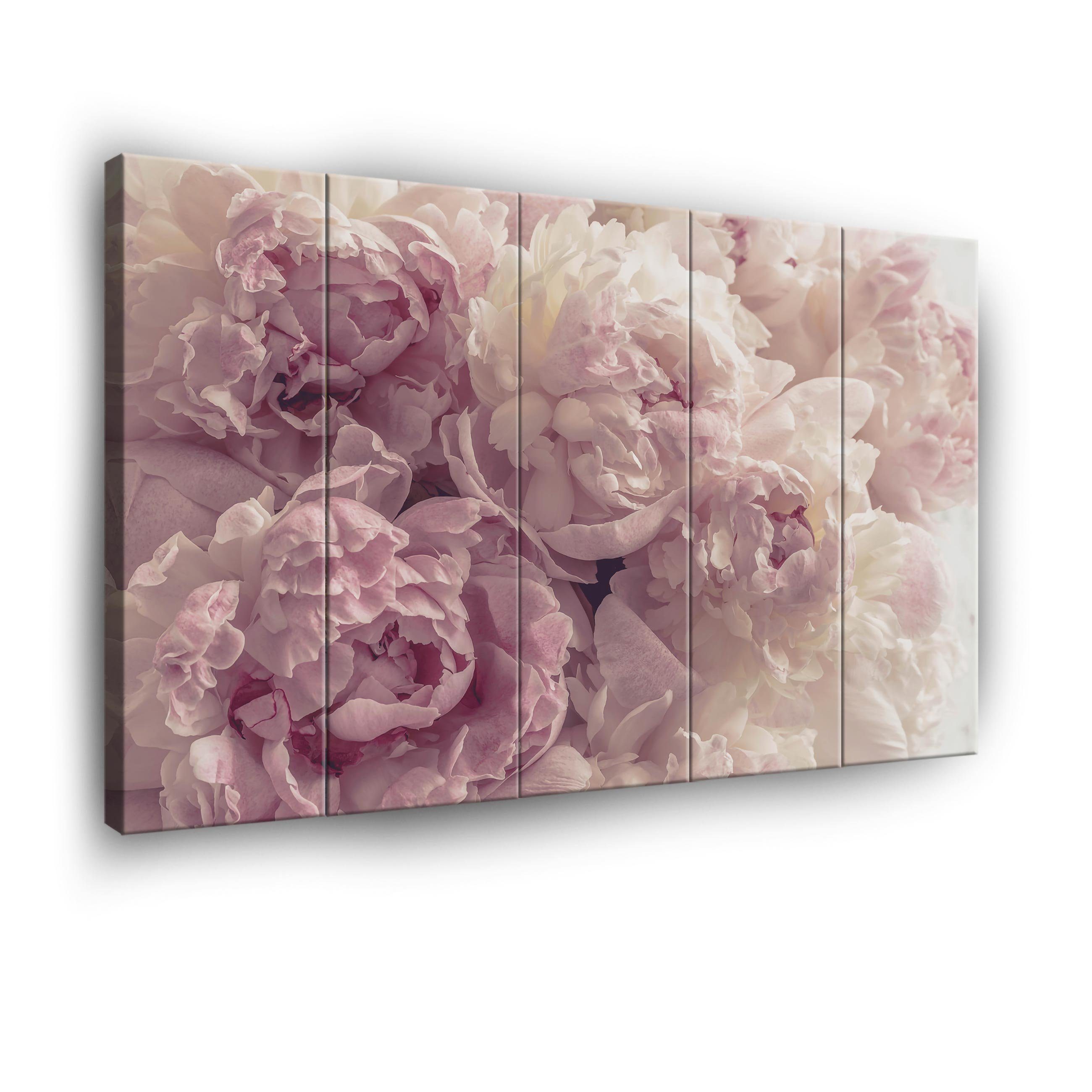 Wallarena Leinwandbild Blumen Rose Wandbild XXL Wohnzimmer Schlafzimmer Aufhängefertig, Pfingstrosen (Set 3 teilig / Set 4 teilig / Set 5 teilig / Set 6 teilig, 5 St), Wandbilder Leinwandbilder Bilder 90x100 / 120x100 / 150x100 / 180x100