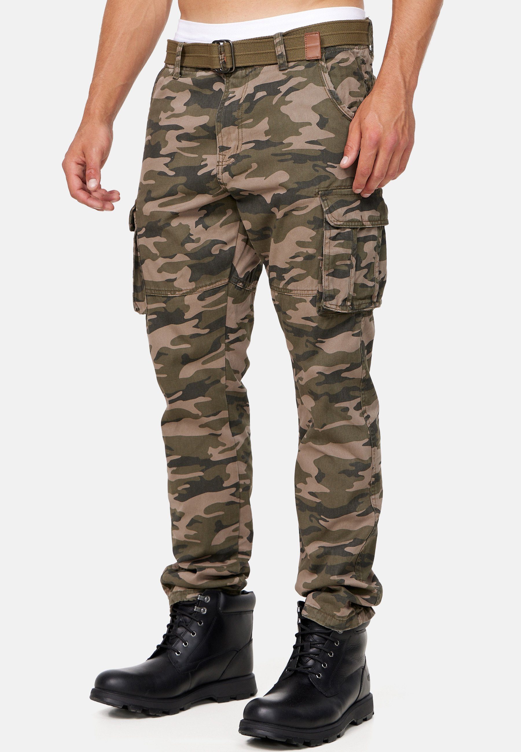Indicode Cargohose Herren William Cargo Hose Herrenhose mit 7 Taschen, inkl. Gürtel