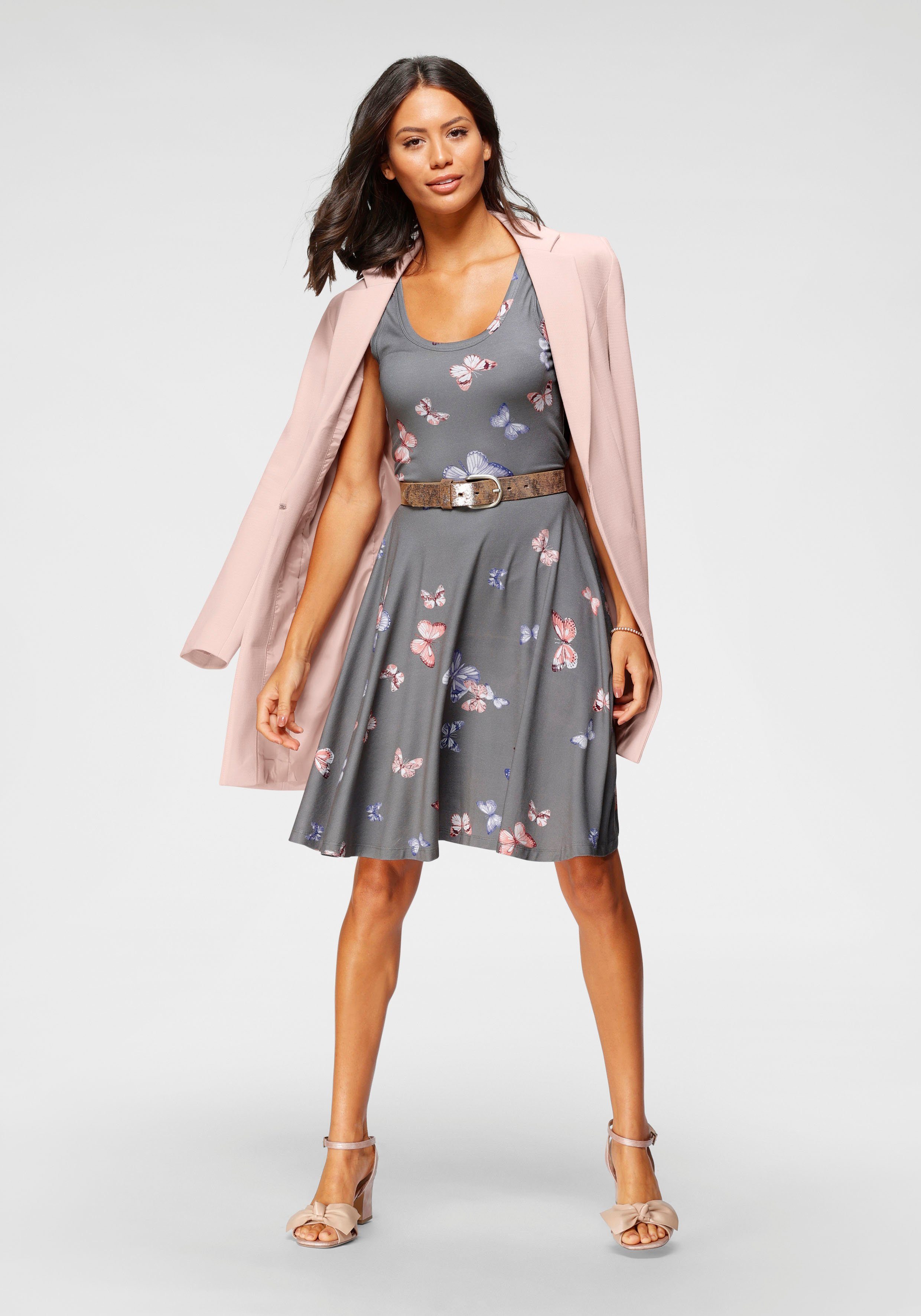 (Jerseykleid Material) Jerseykleid schwingendem Scott nachhaltigem Saum Laura mit grau-rosa weit aus