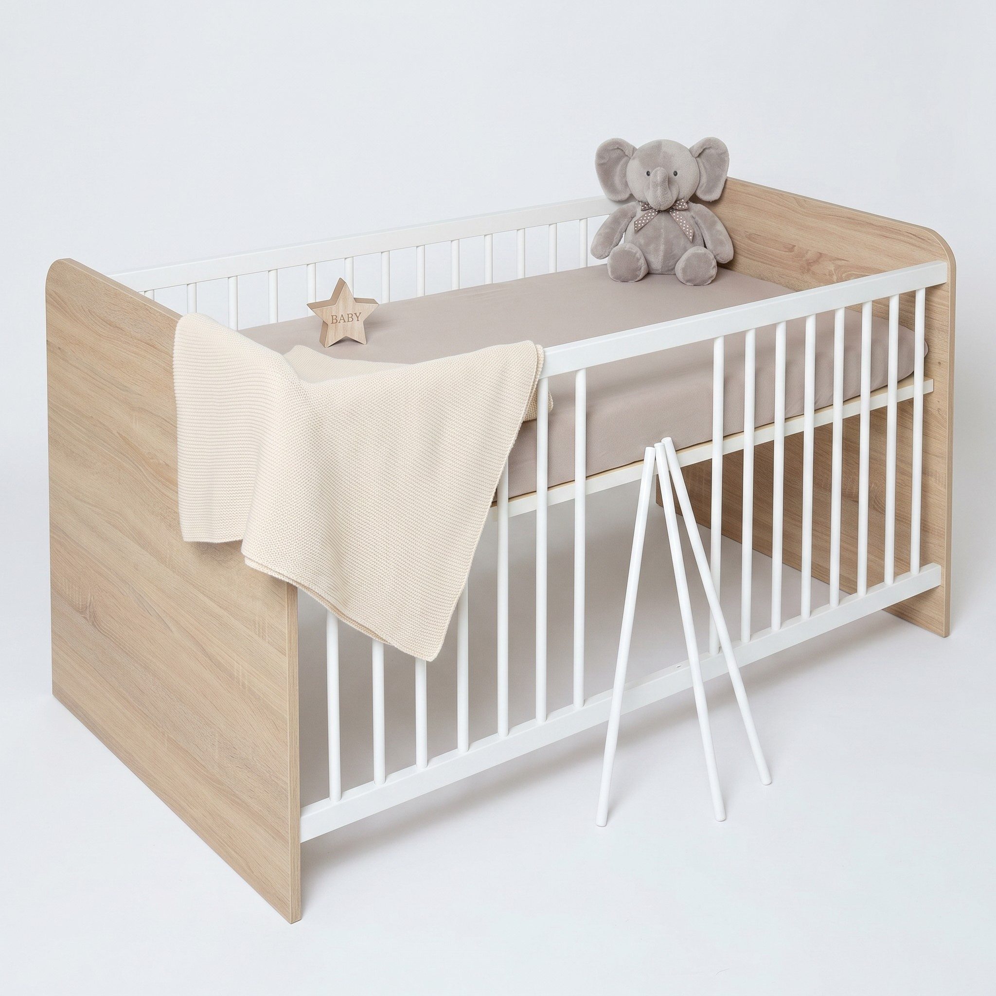 bv-vertrieb Kinderbett Babybett Eiche Sonoma weiss Dekor Kinderbett 78 x 82 x 143 #2728, Lattenrost 3-fach verstellbar
