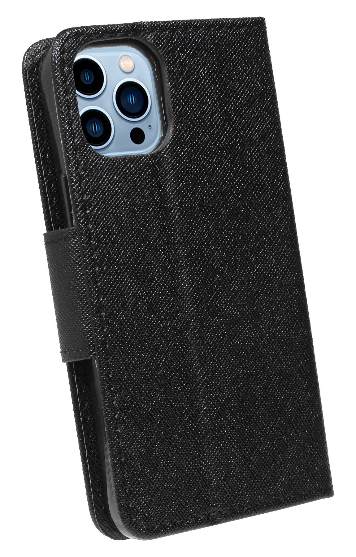 cofi1453 Handyhülle Buch Tasche "Fancy" für iPhone 13 Pro, Kunstleder Schutzhülle Handy Wallet Case Cover mit Kartenfächern, Standfunktion Schwarz