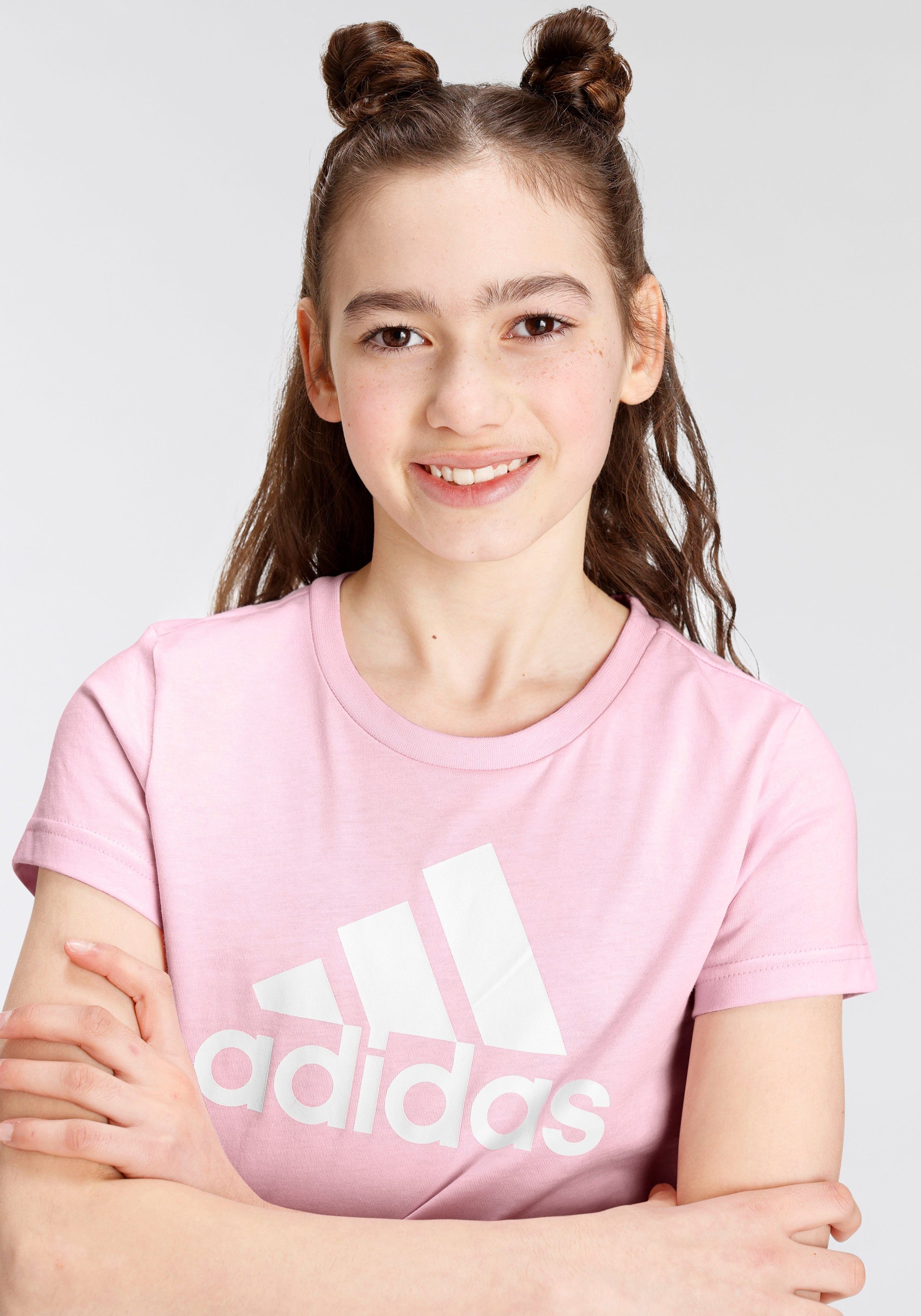 LOGO Clear Pink BIG adidas T-Shirt / Sportswear ESSENTIALS White COTTON