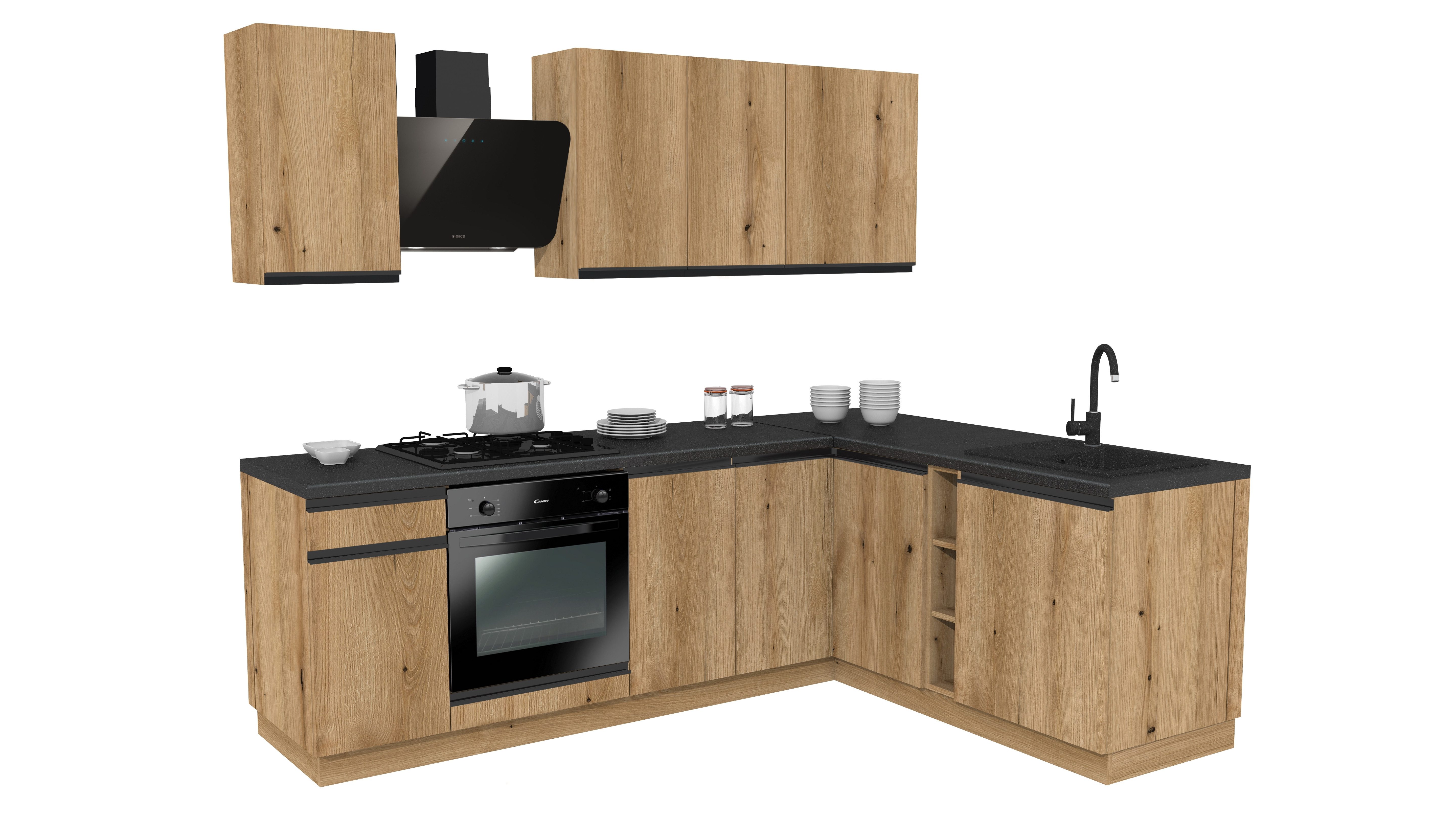 ROYAL24_MARKT Winkelküche - SIMPLY Z17 - Eiche, (Komplett Set), Top Stoffe - Exklusiv - Hochwertig