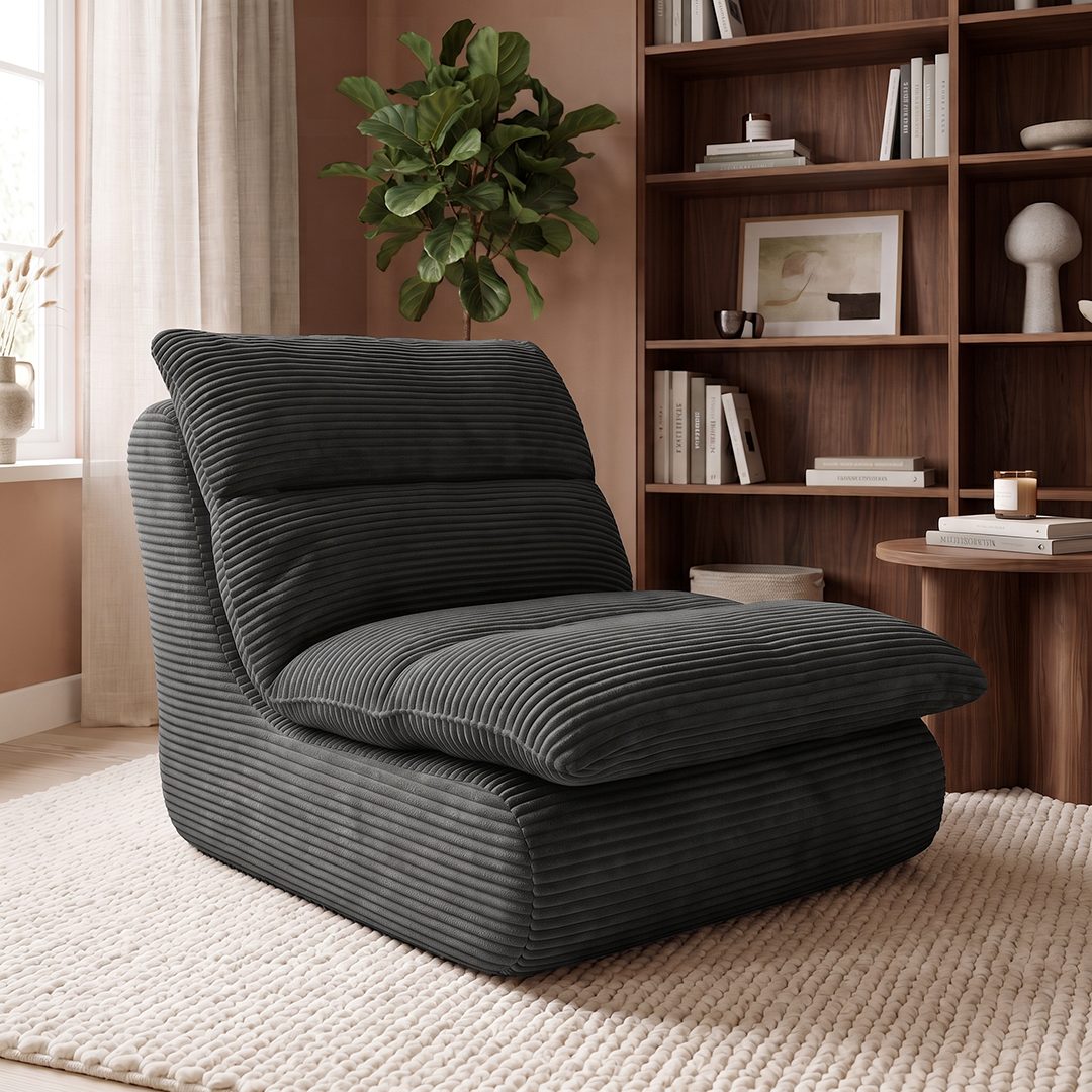 skølm Relaxsessel Sváfa aus Cord/Chenille, dick gepolsterter Vollschaumessel 11,5 cm (Cord, Dunkelgrau), vakuumiert – ohne Aufbau 