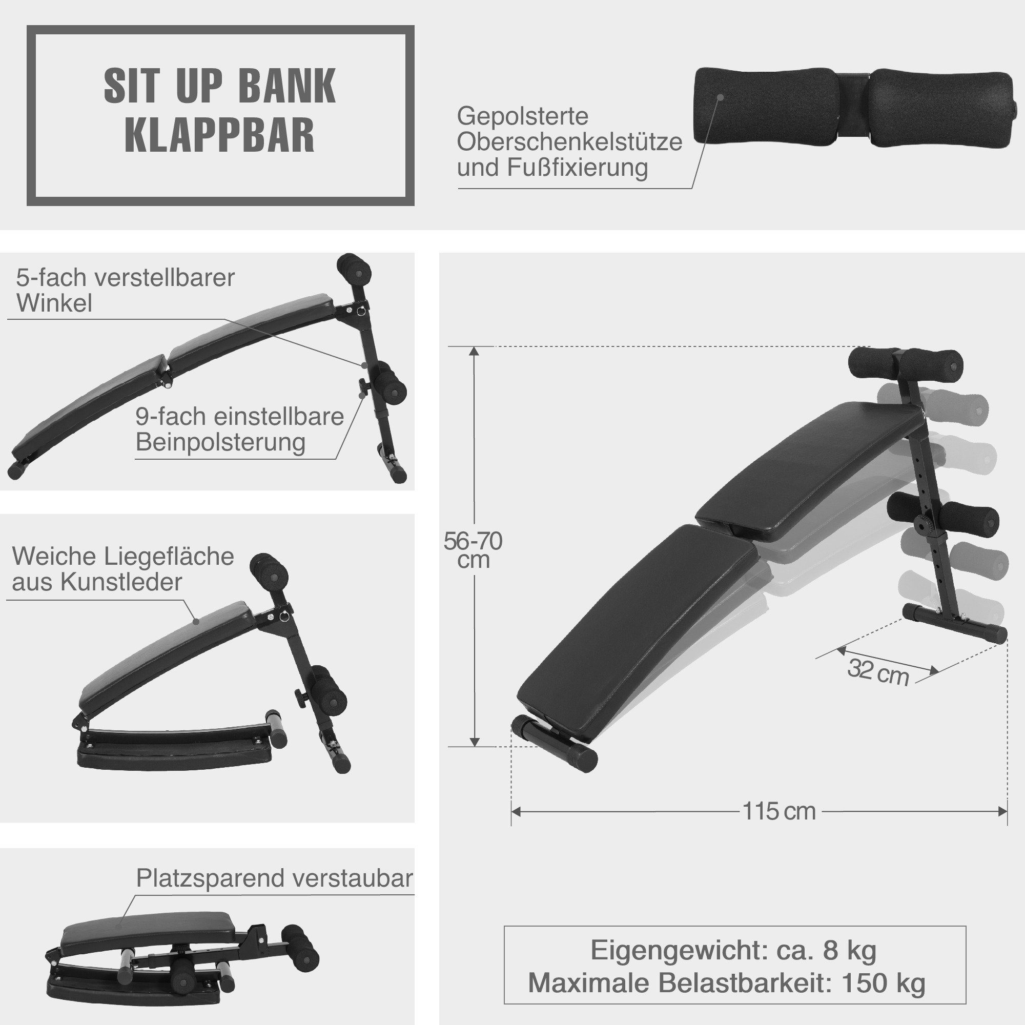 GORILLA SPORTS Bauchmuskelmaschine Sit Up Bank klappbar