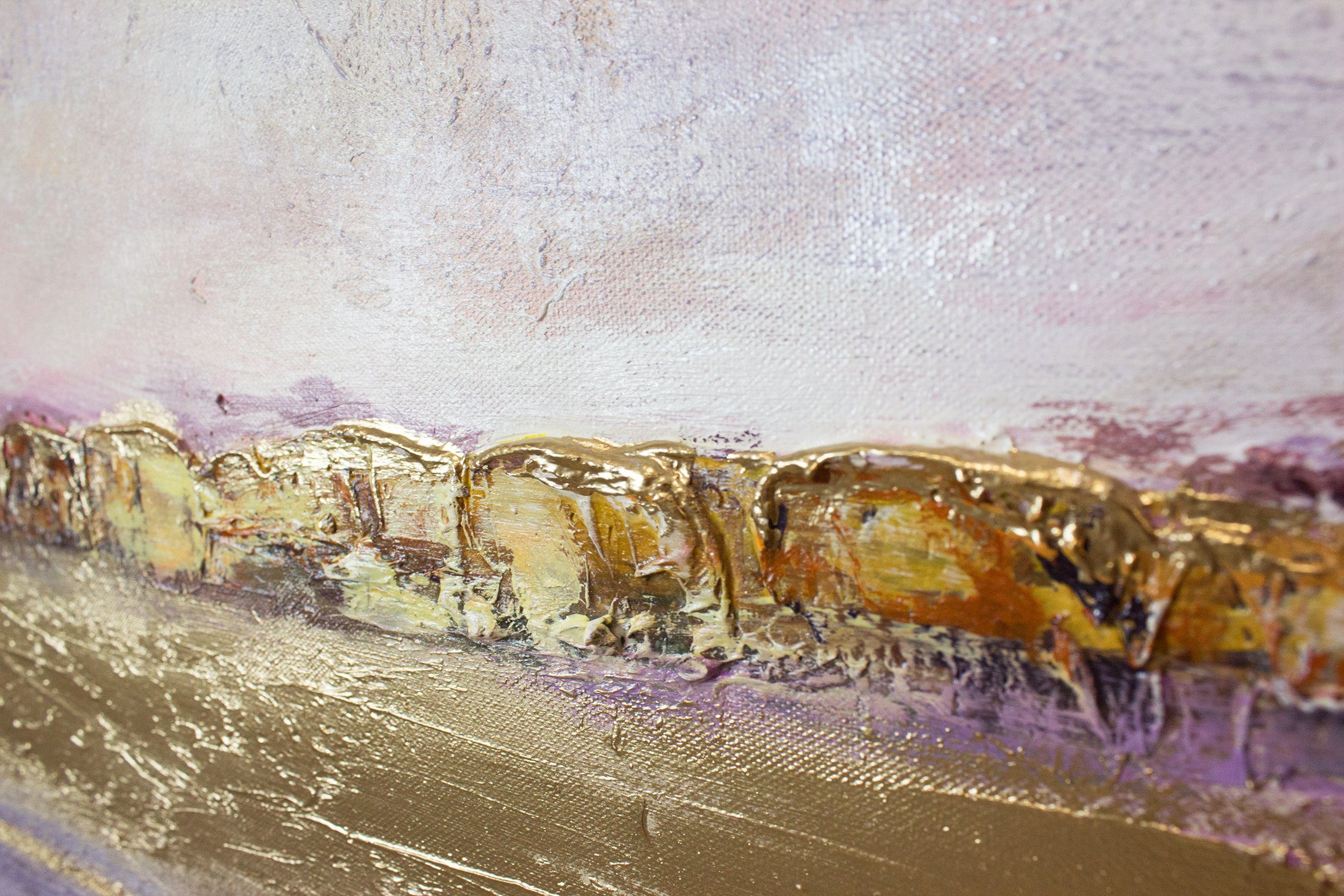 YS-Art Gemälde Sonnenschein, Abstrakt, Leinwand Bild Handgemalt Abstrakt Gold Lila